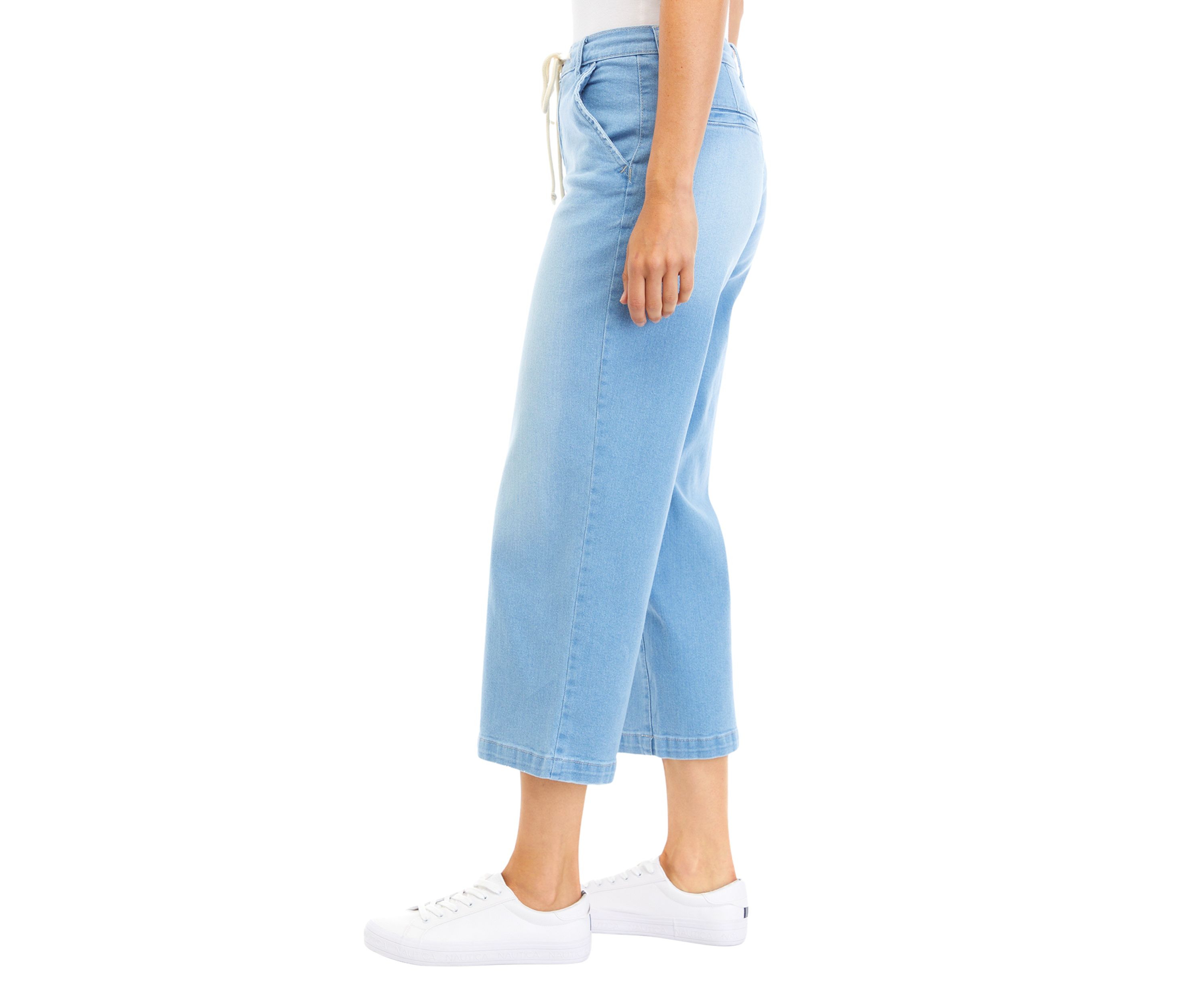  Womens Wide Leg Cropped Pants with Rope Belt 