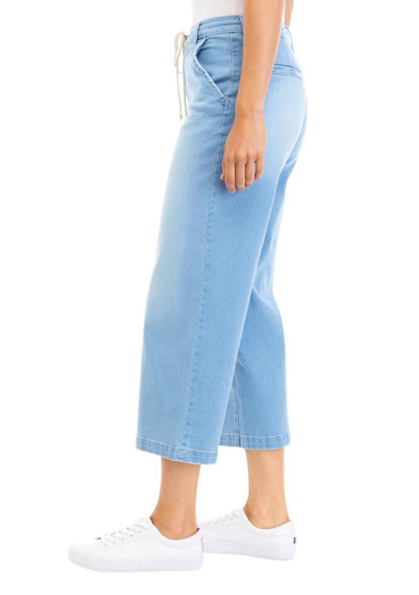  Womens Wide Leg Cropped Pants with Rope Belt 