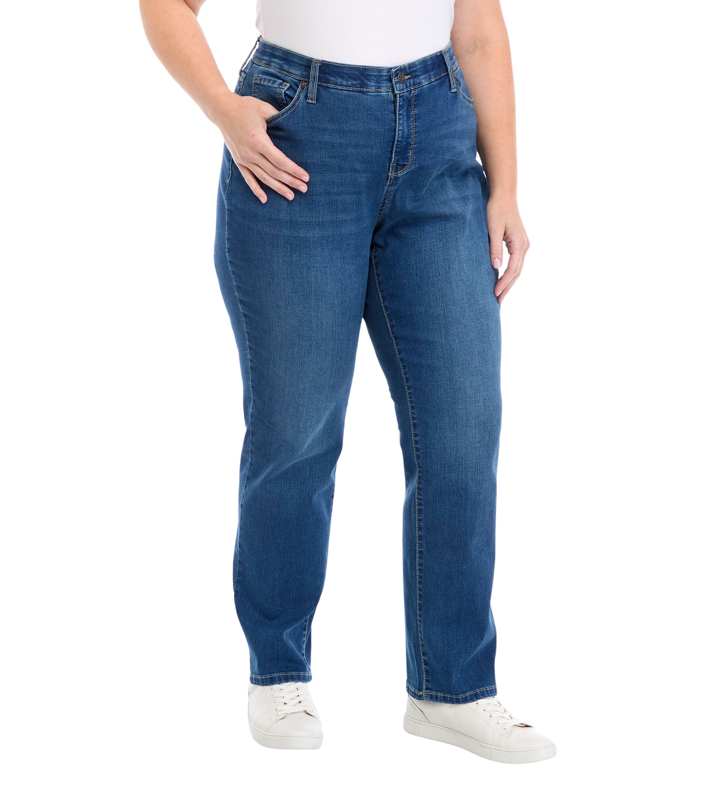 Plus Size Mid Rise Straight Stretch Jeans