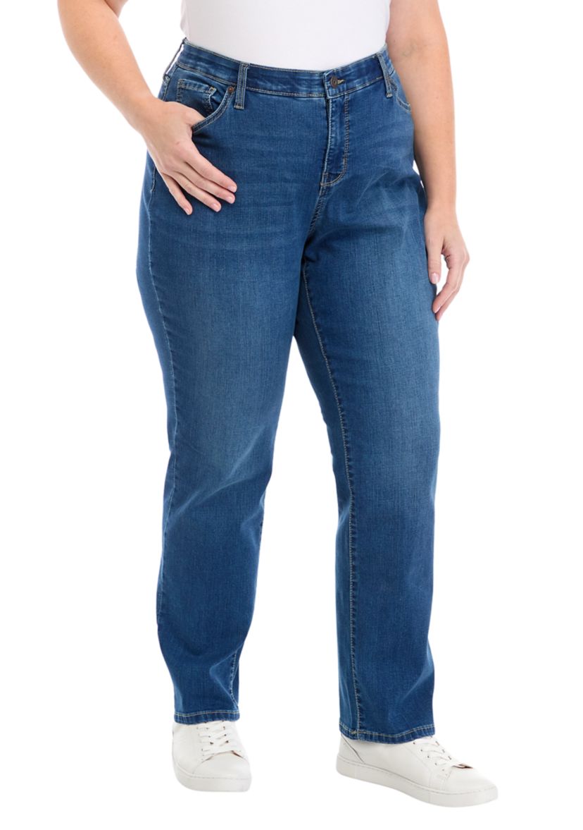 Plus Size Mid Rise Straight Stretch Jeans