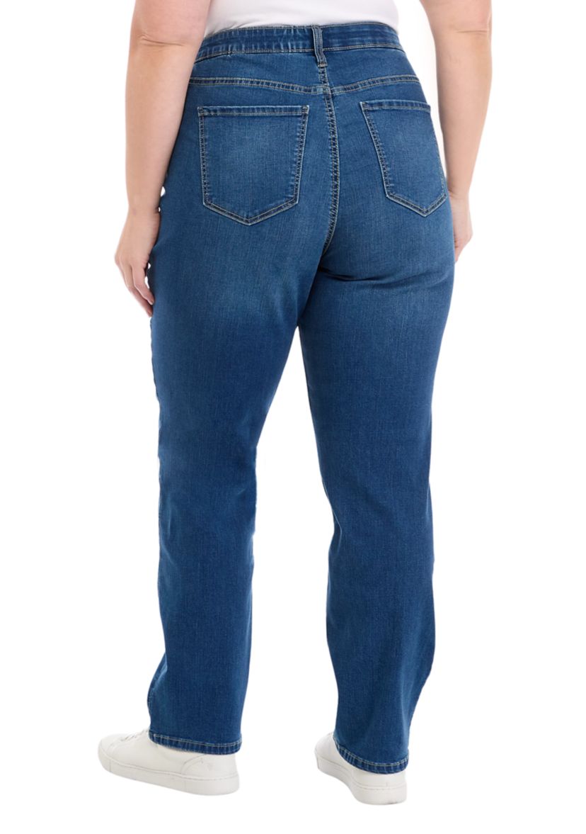 Plus Size Mid Rise Straight Stretch Jeans