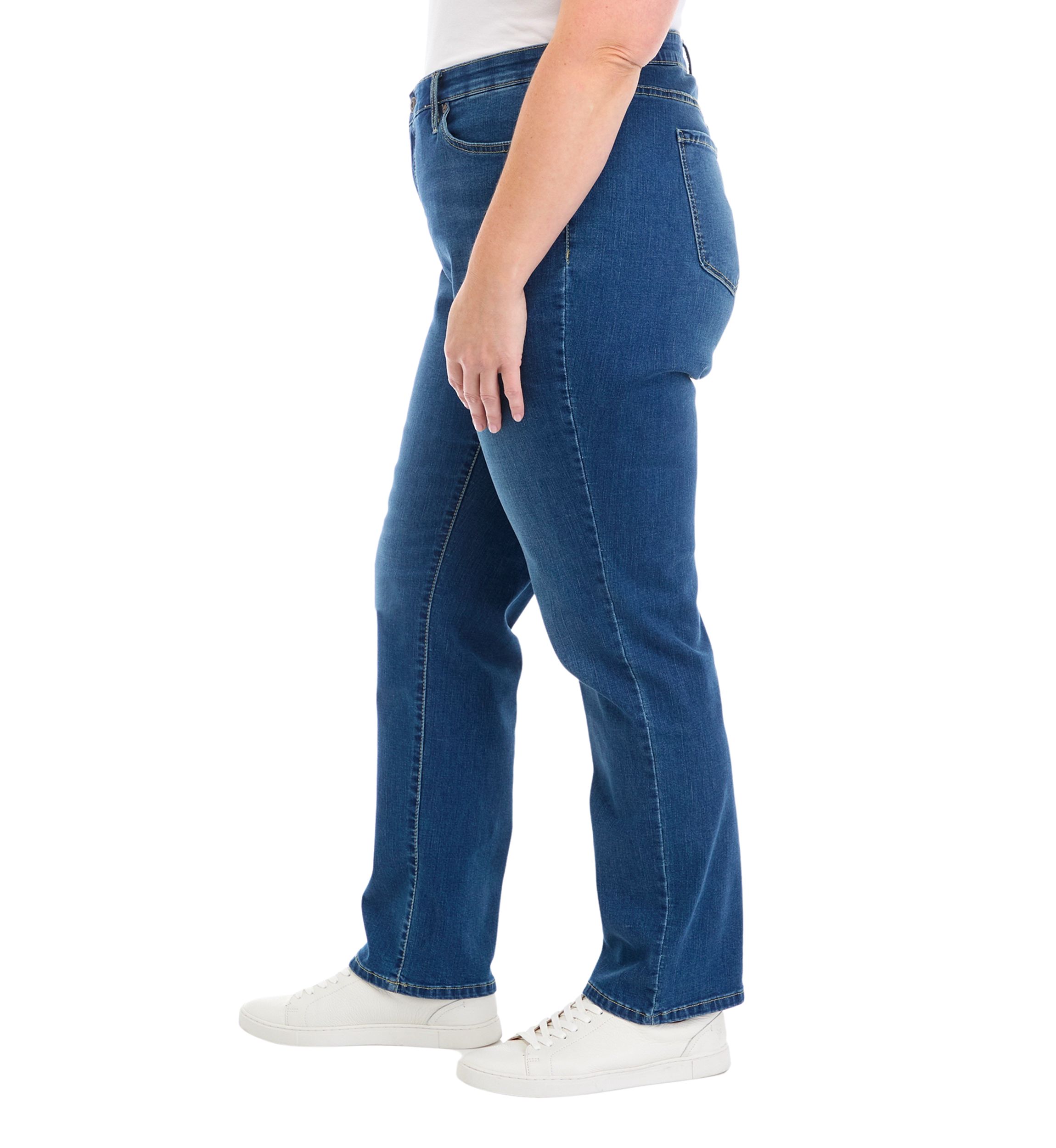 Plus Size Mid Rise Straight Stretch Jeans