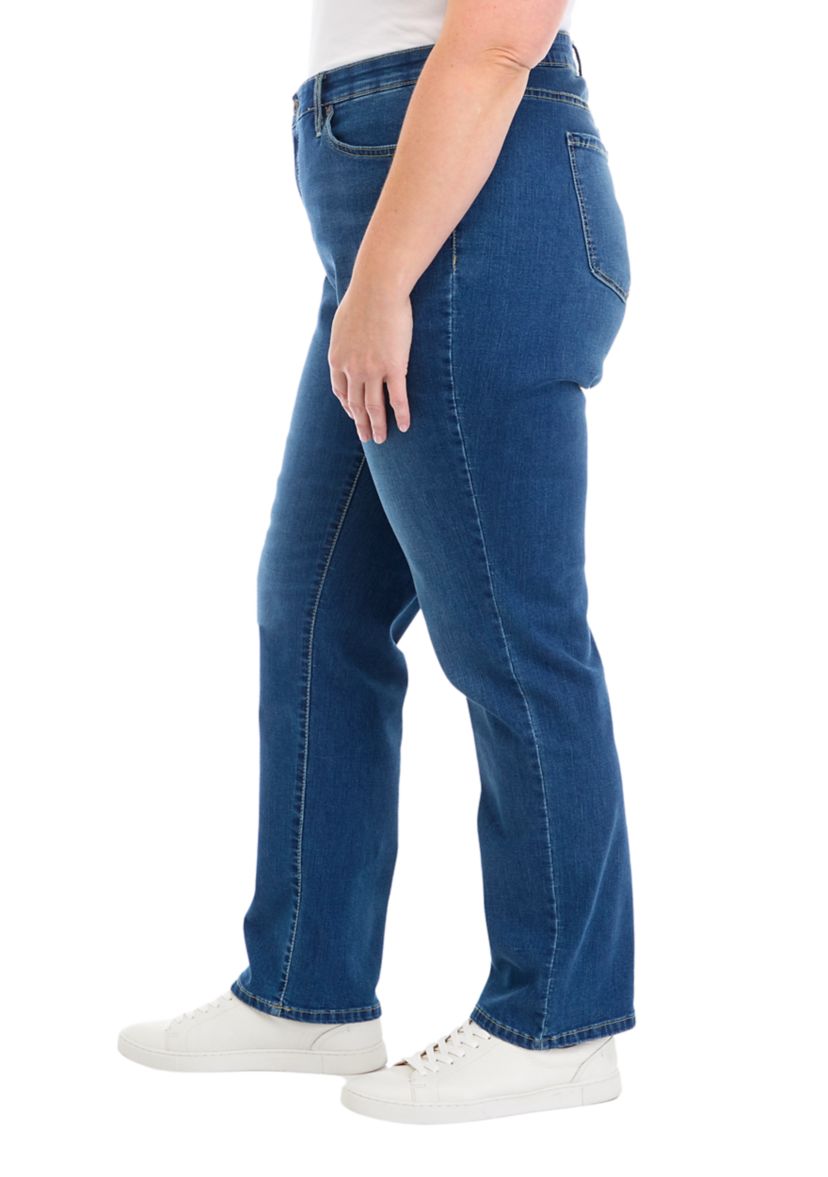 Plus Size Mid Rise Straight Stretch Jeans