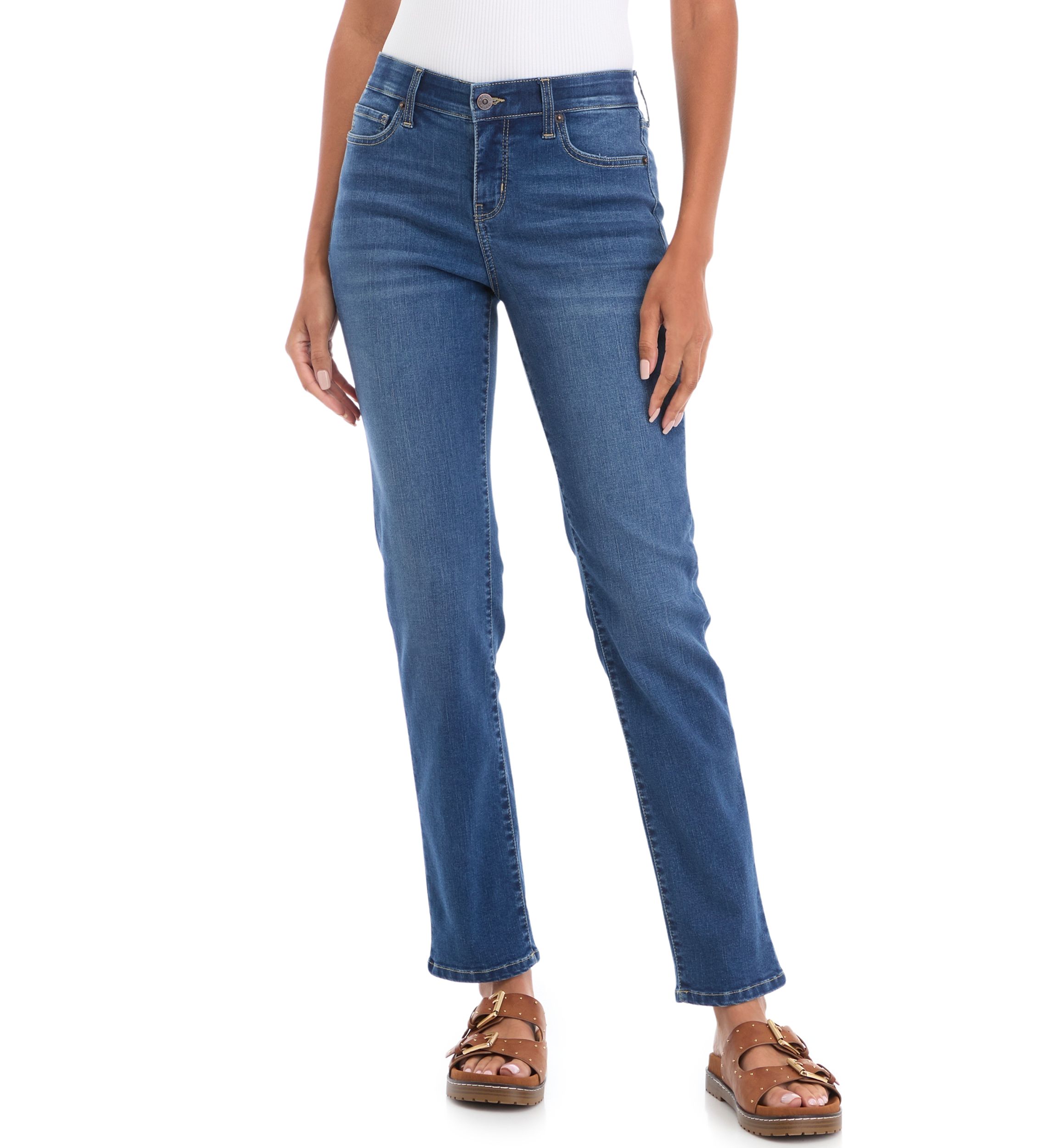 Petite Mid Rise Straight Stretch Jeans