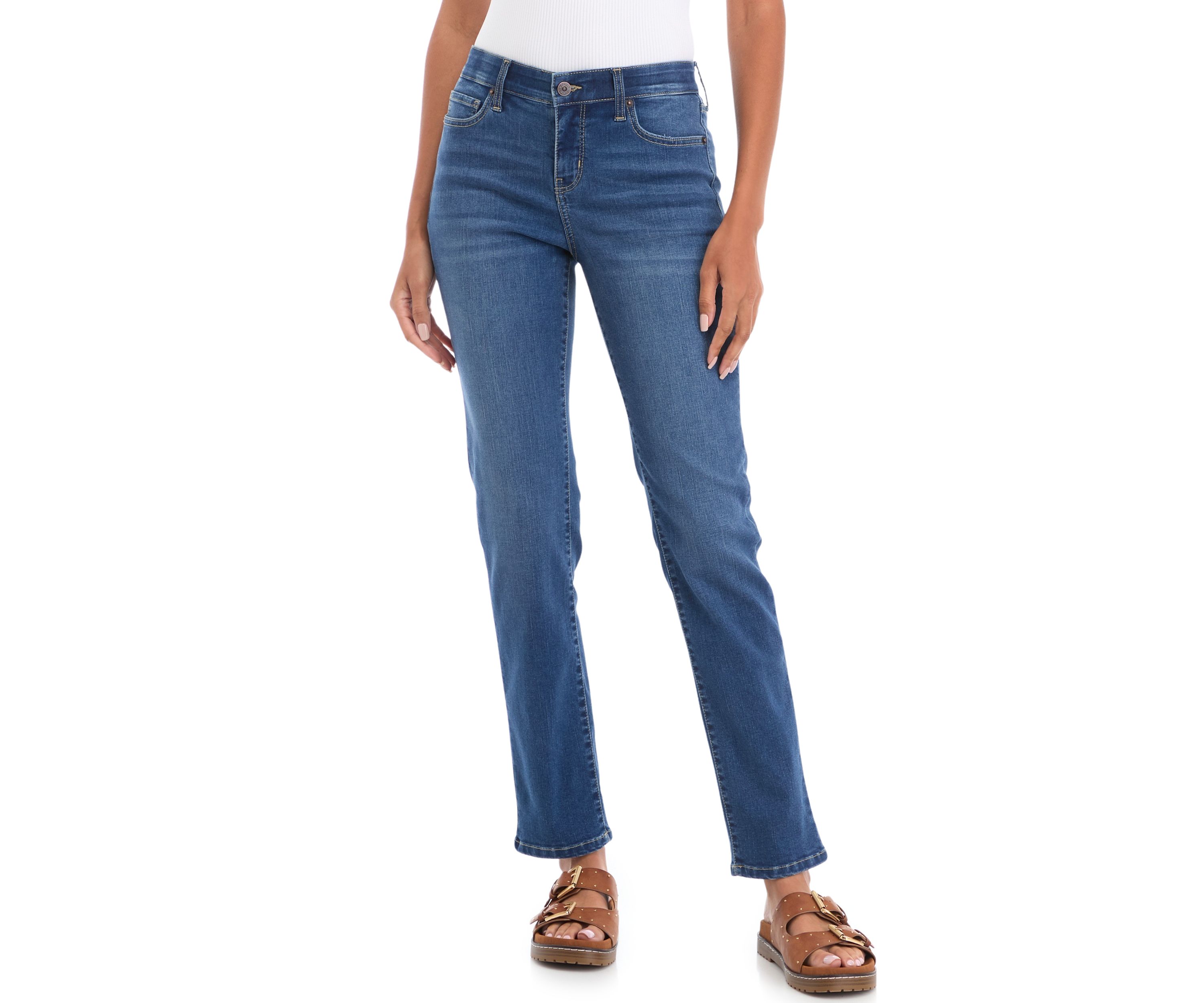 Petite Mid Rise Straight Stretch Jeans