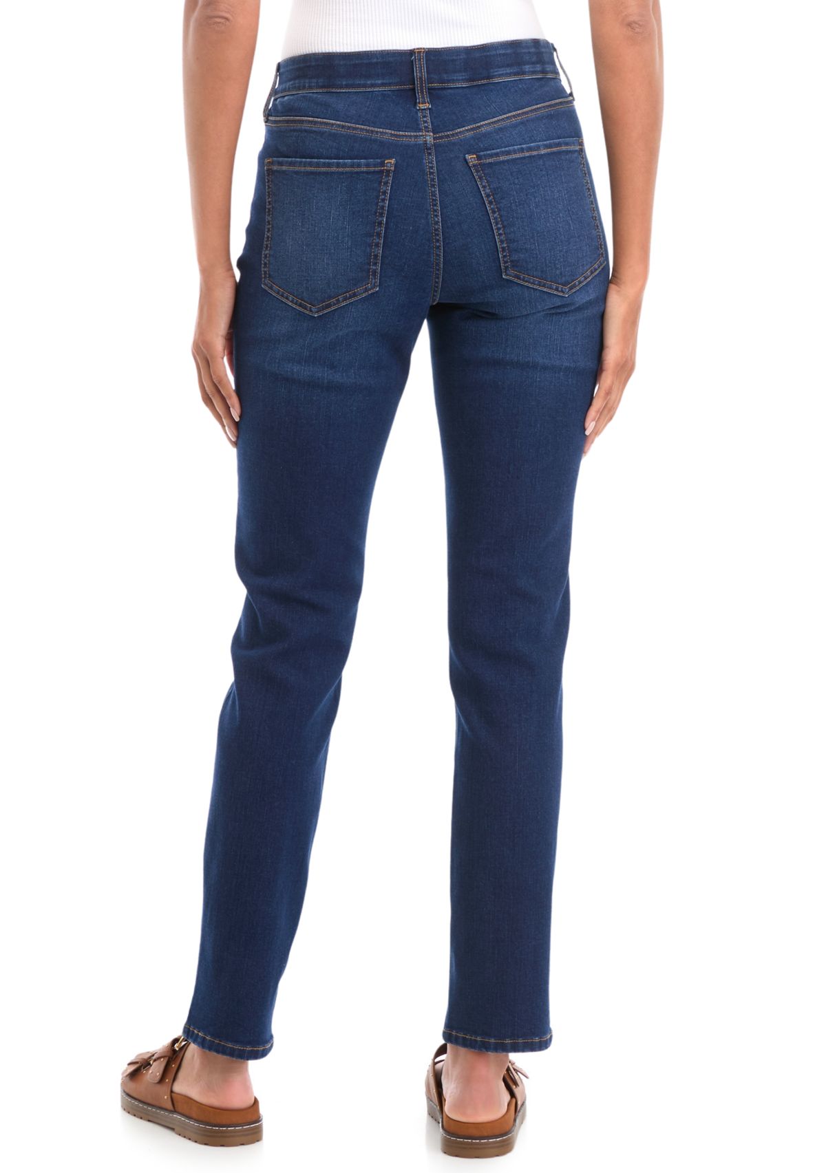 Petite Mid Rise Straight Stretch Jeans