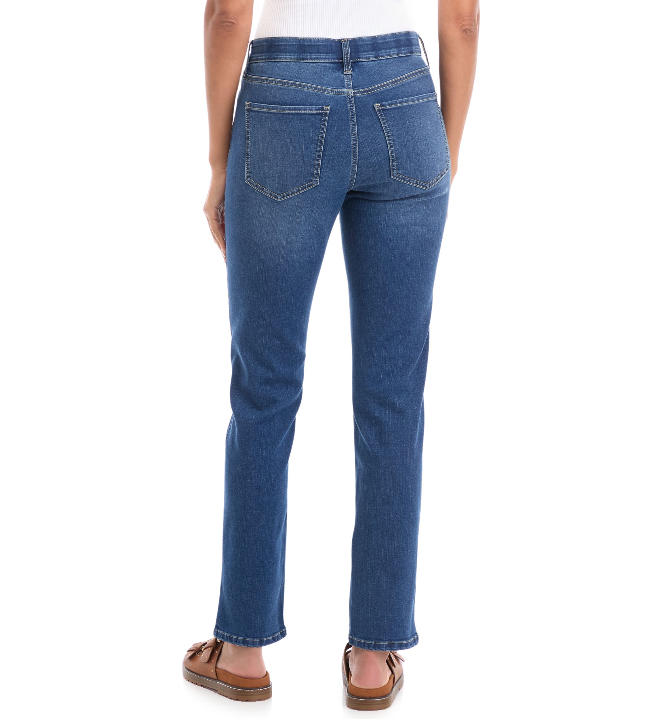 Petite Mid Rise Straight Stretch Jeans
