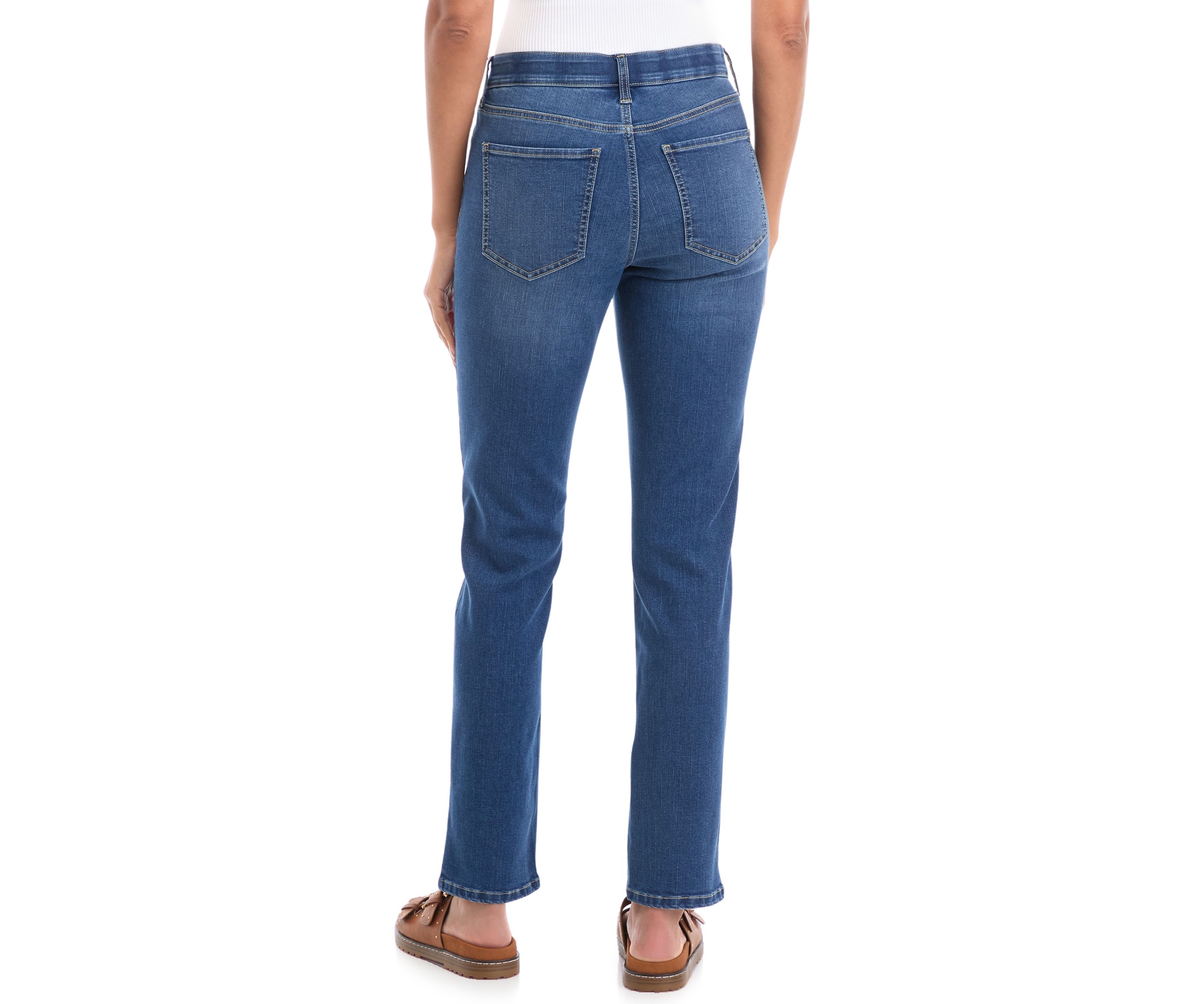 Petite Mid Rise Straight Stretch Jeans