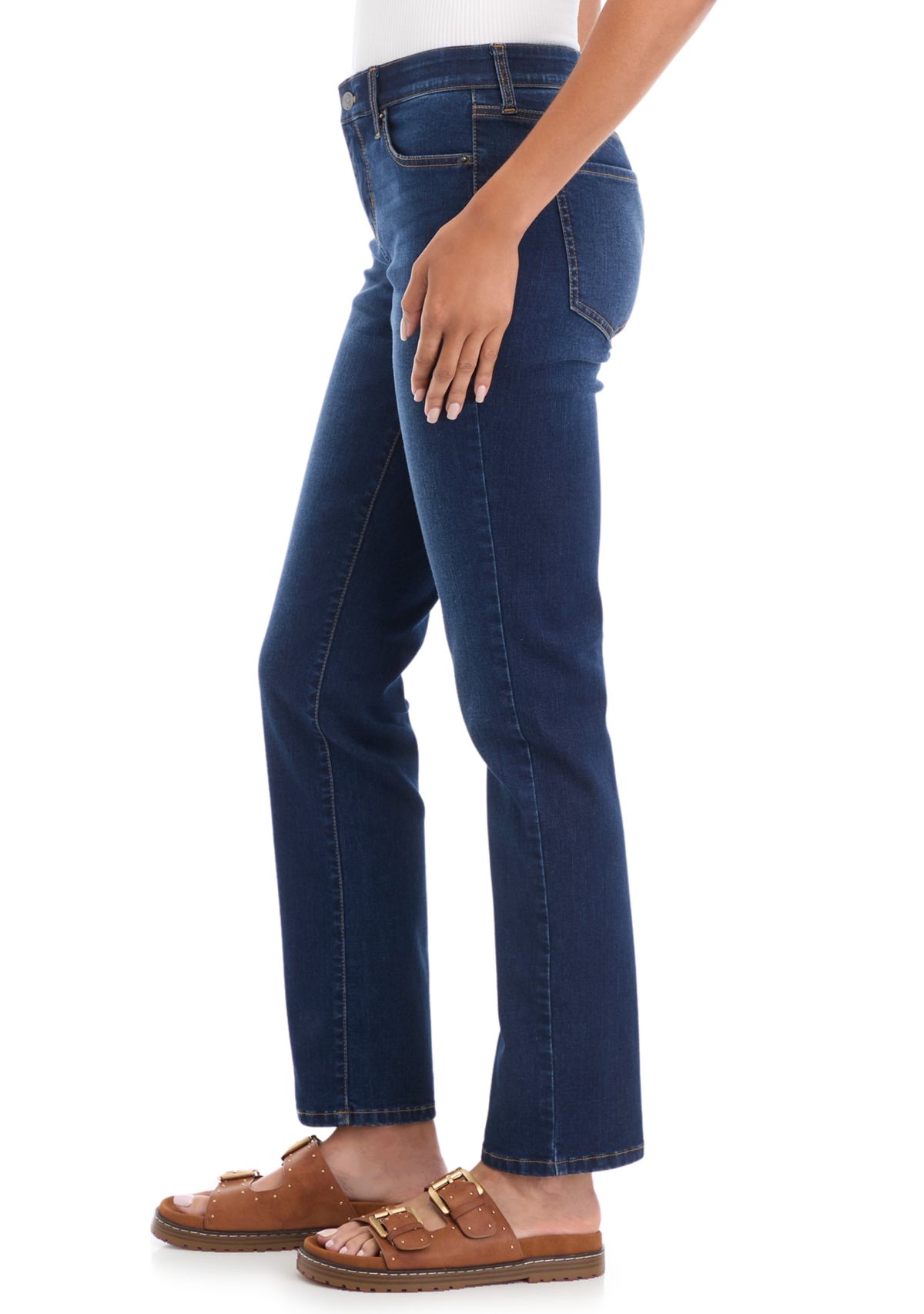 Petite Mid Rise Straight Stretch Jeans