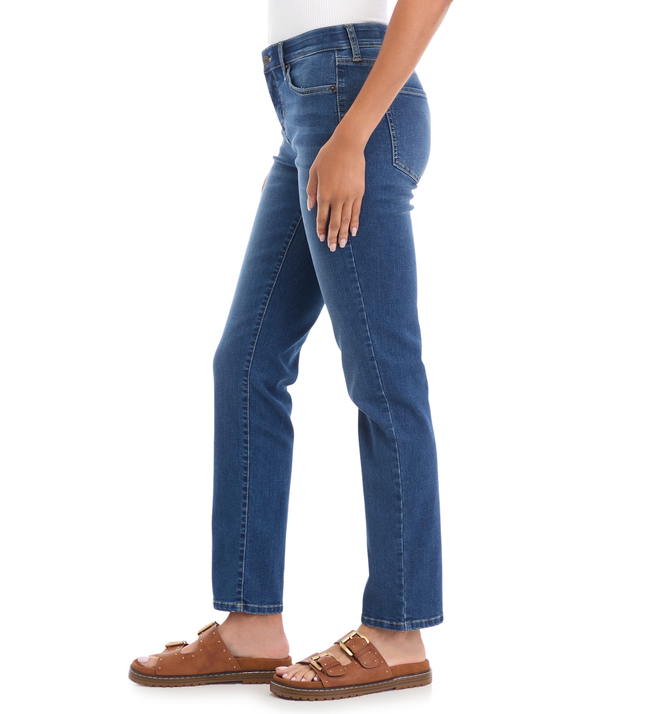 Petite Mid Rise Straight Stretch Jeans
