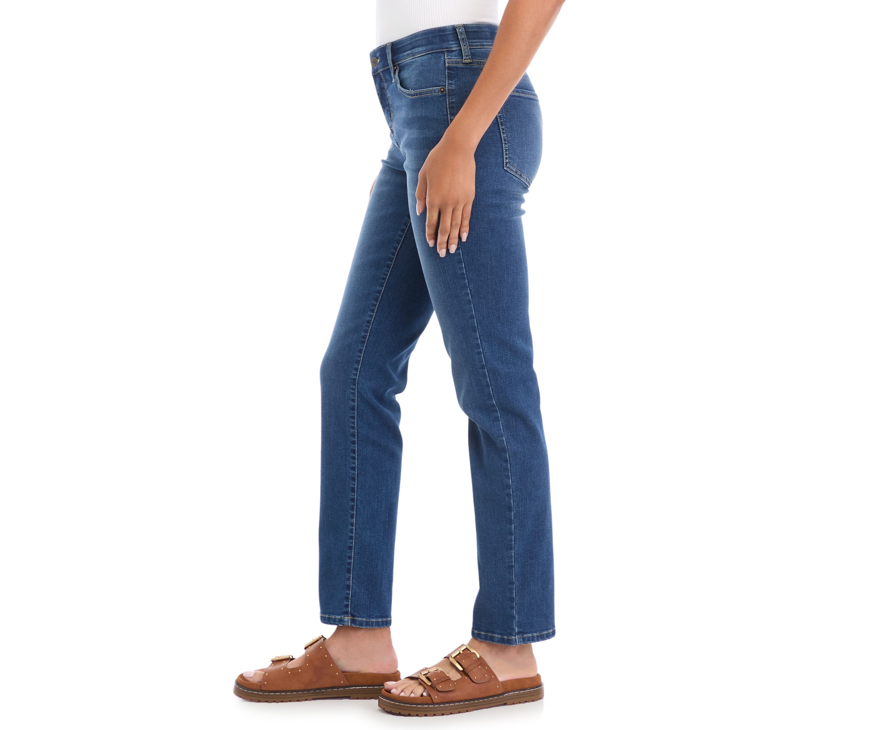 Petite Mid Rise Straight Stretch Jeans