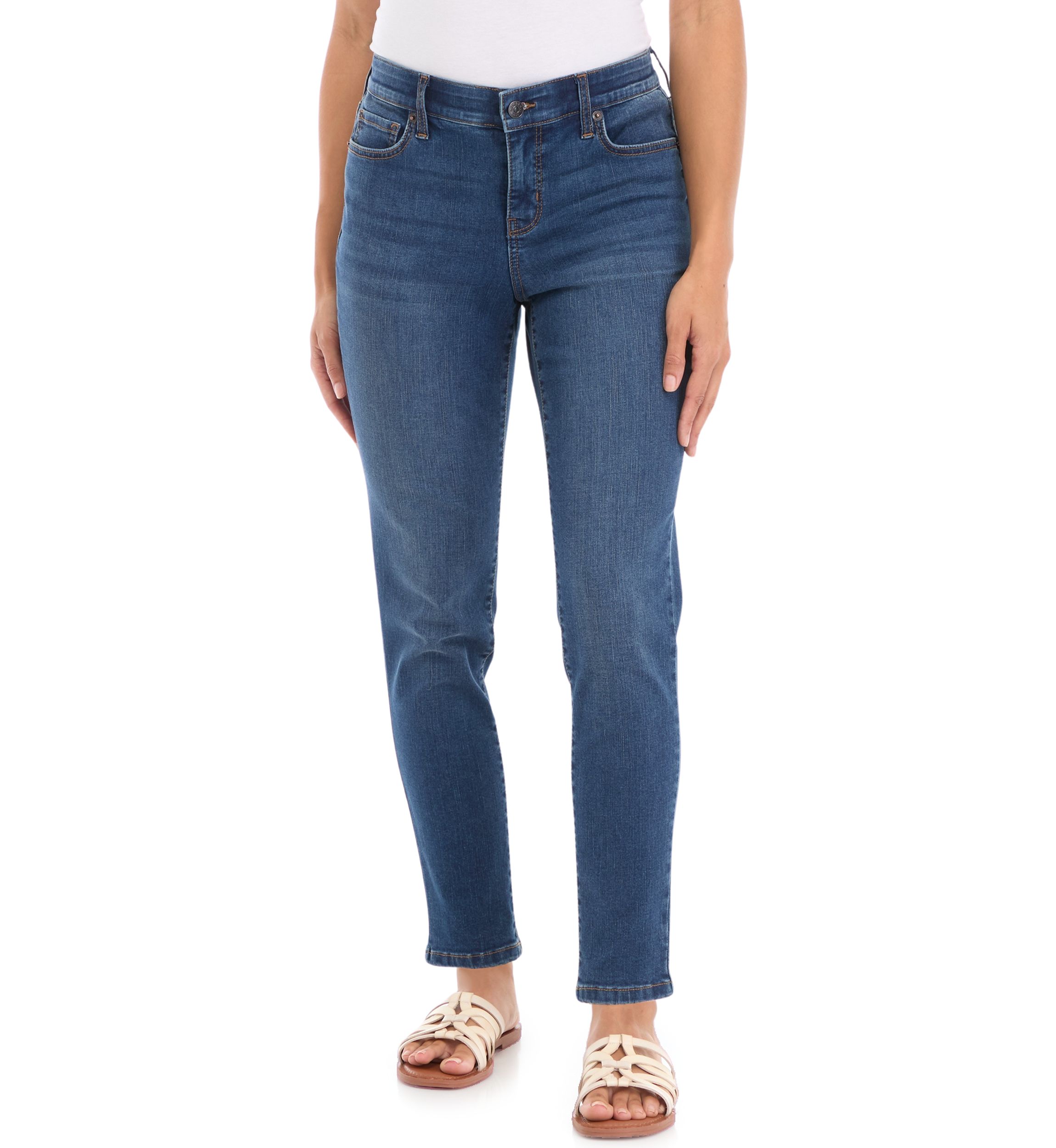 Petite 5 Pocket Mid Rise Skinny Stretch Jeans