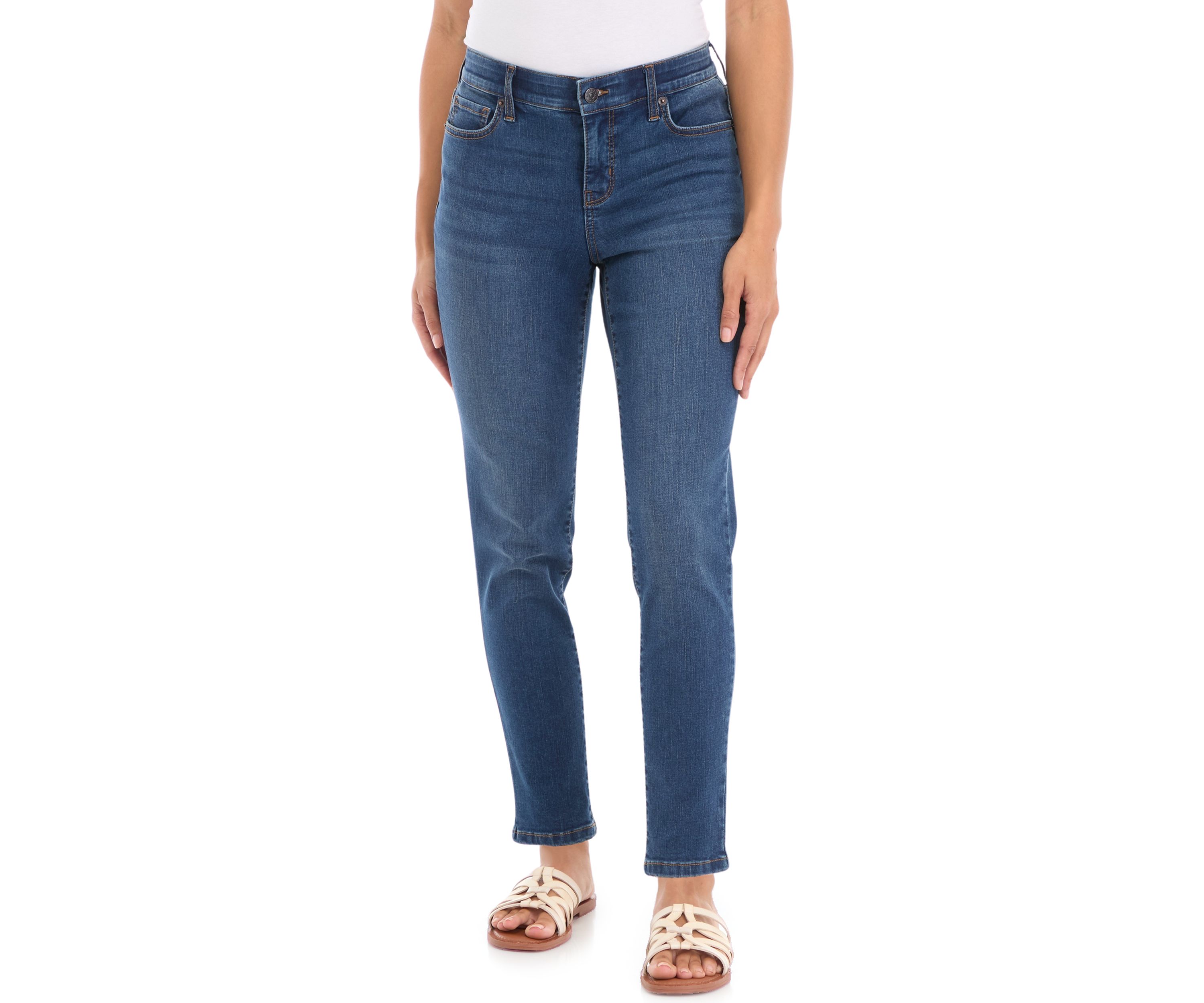 Petite 5 Pocket Mid Rise Skinny Stretch Jeans