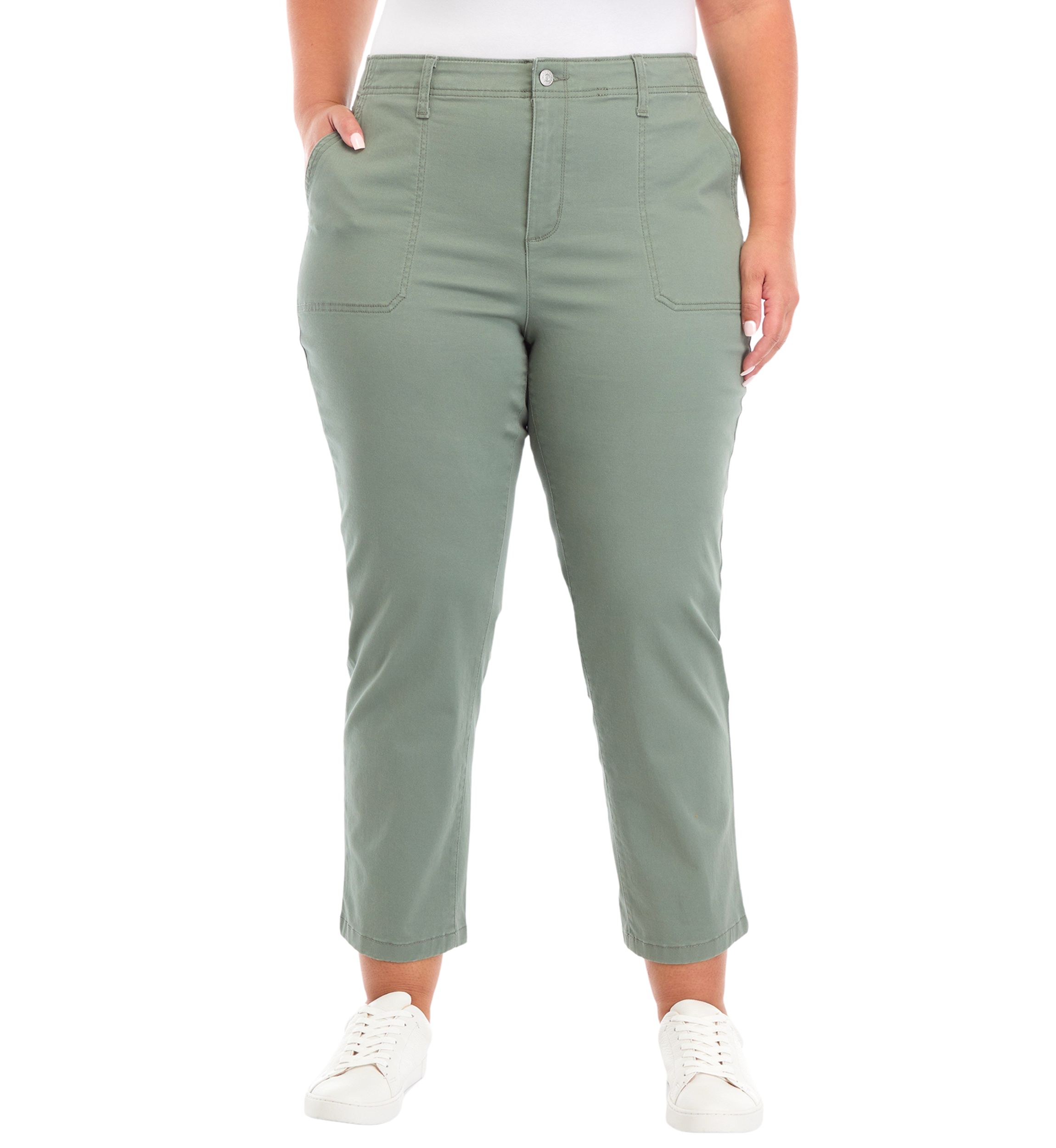 Plus Size High Rise Slim Straight Utility Pants