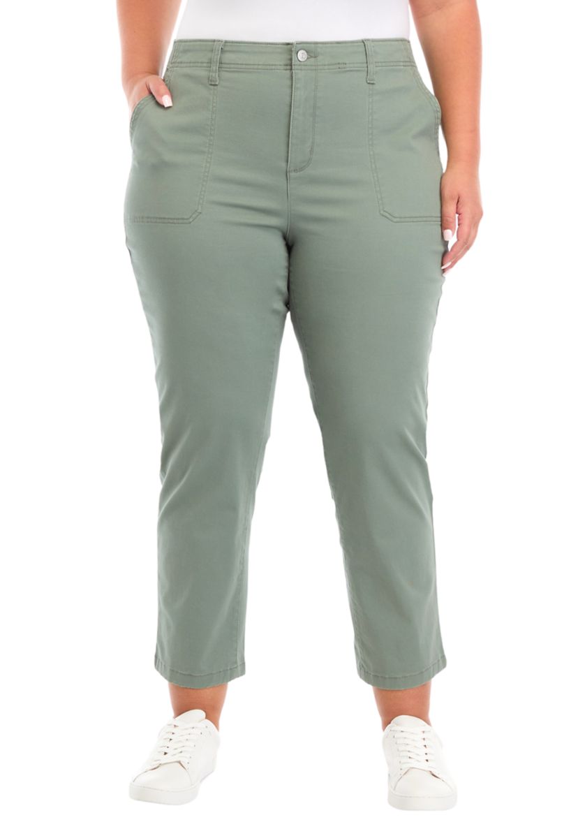 Plus Size High Rise Slim Straight Utility Pants