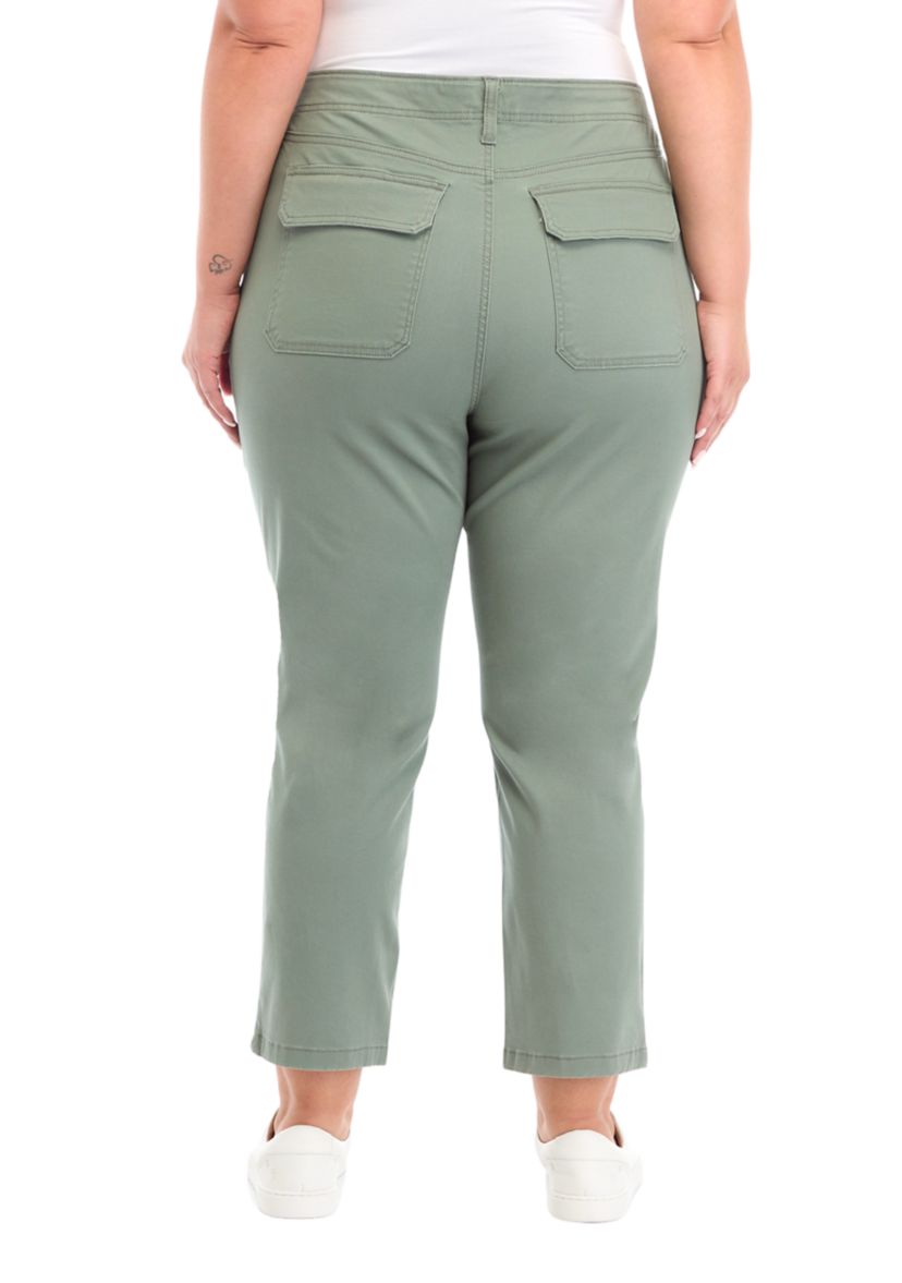 Plus Size High Rise Slim Straight Utility Pants