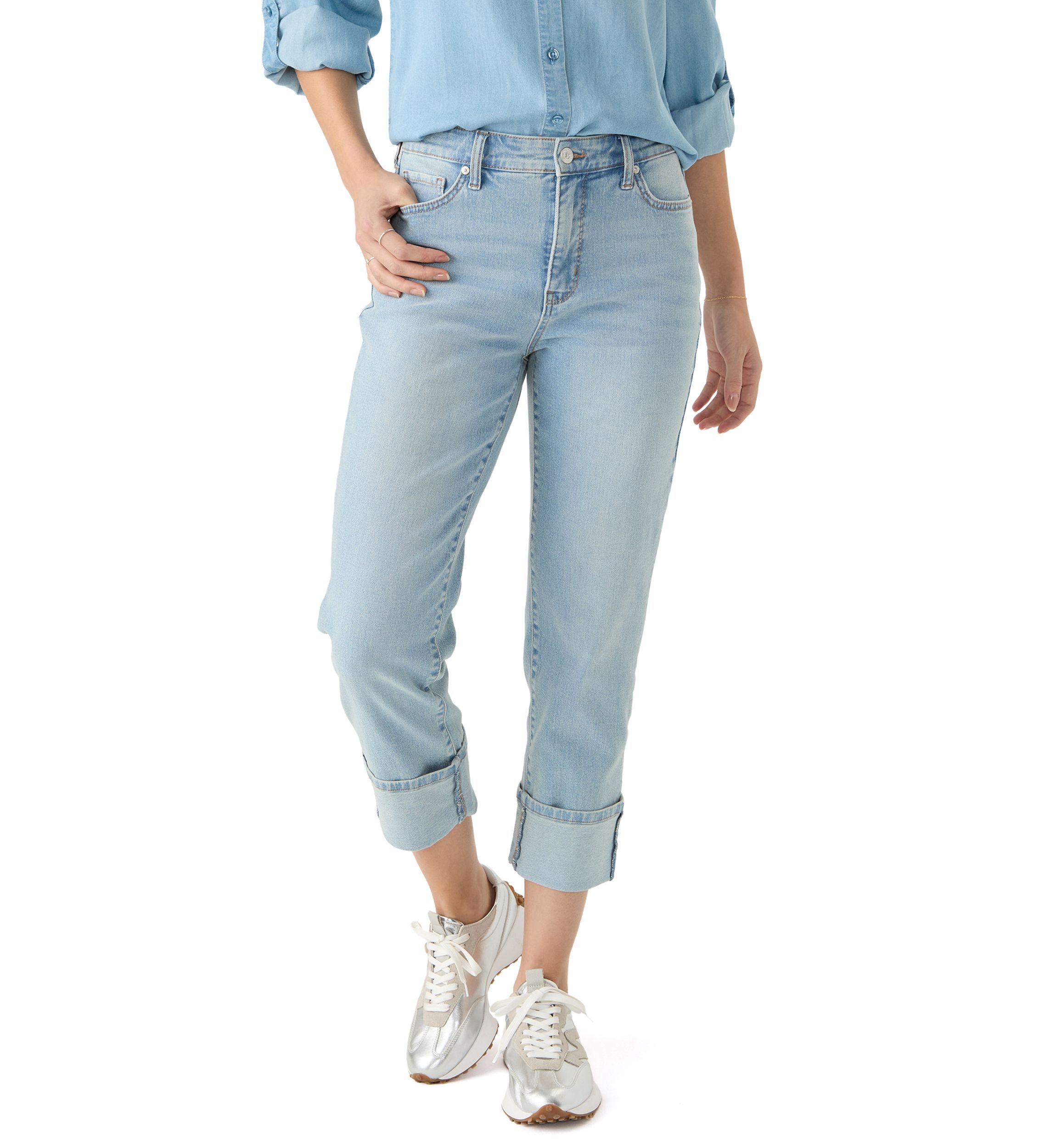 Womens High Rise Wide Cuff Straight Jeans