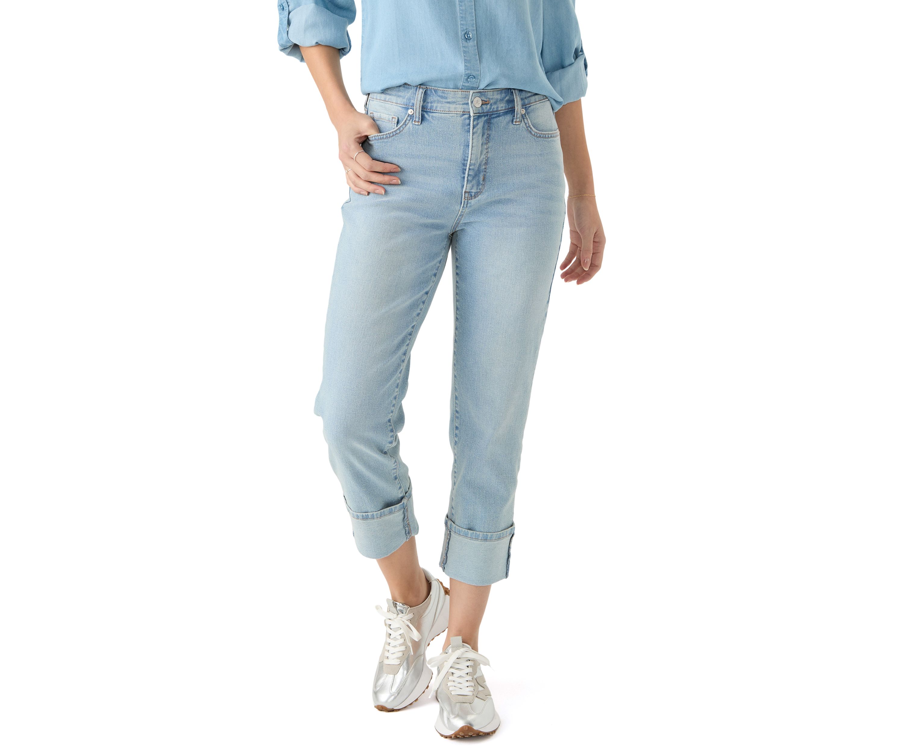 Womens High Rise Wide Cuff Straight Jeans