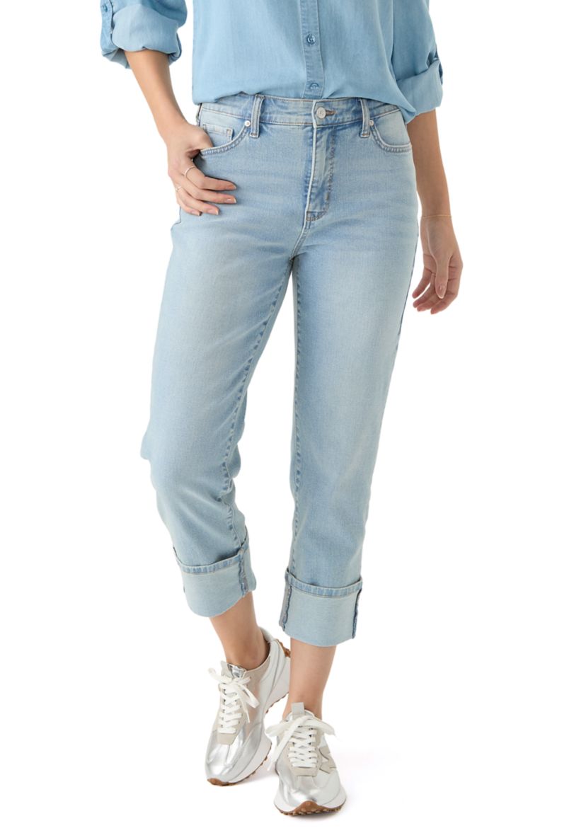 Womens High Rise Wide Cuff Straight Jeans
