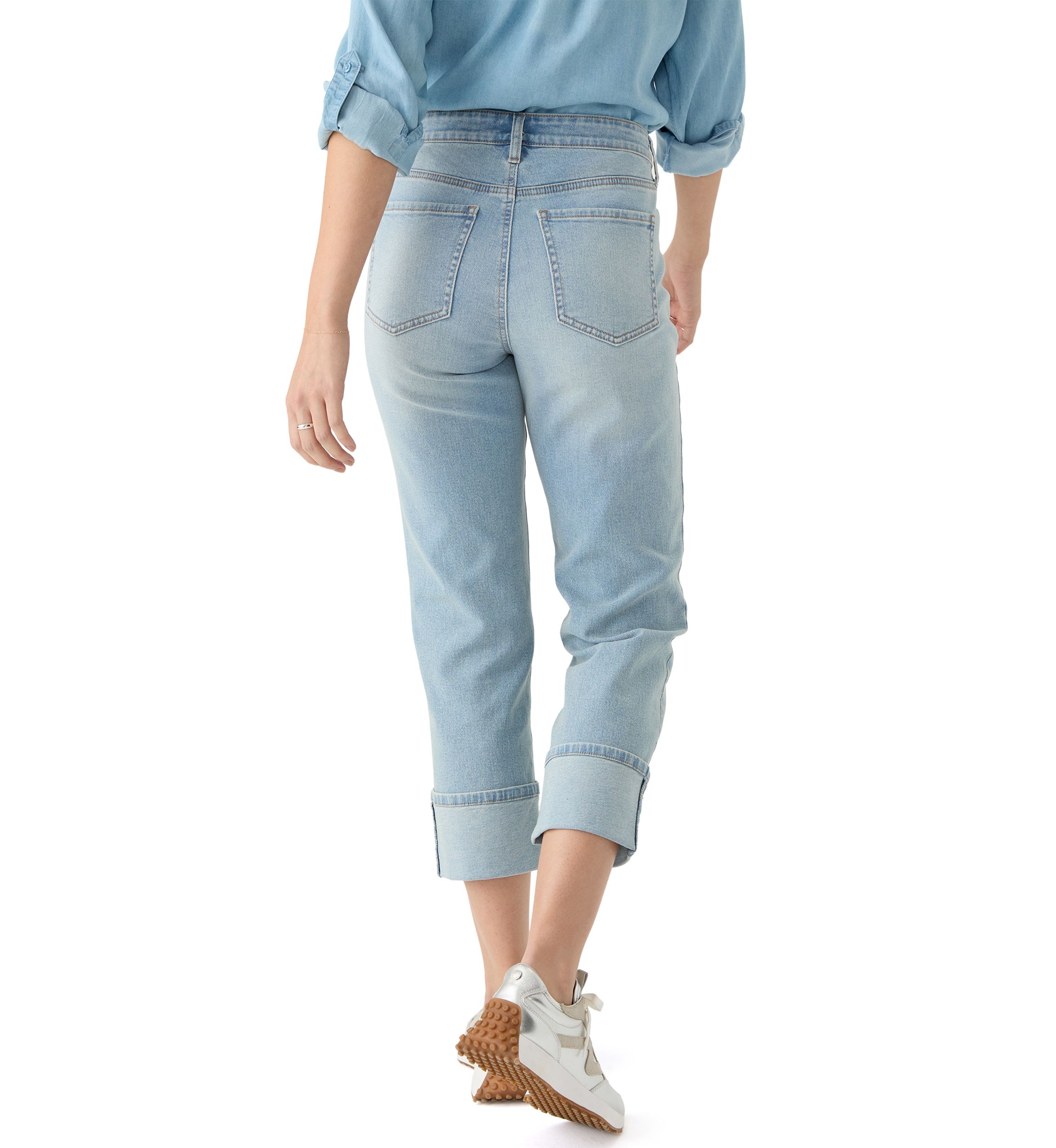 Womens High Rise Wide Cuff Straight Jeans