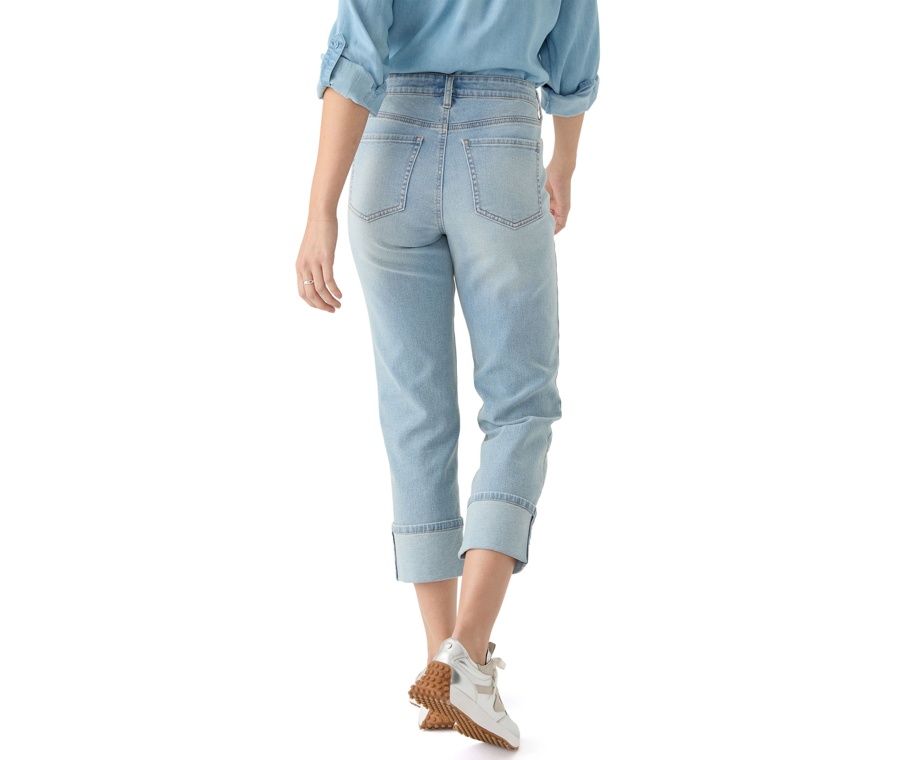 Womens High Rise Wide Cuff Straight Jeans
