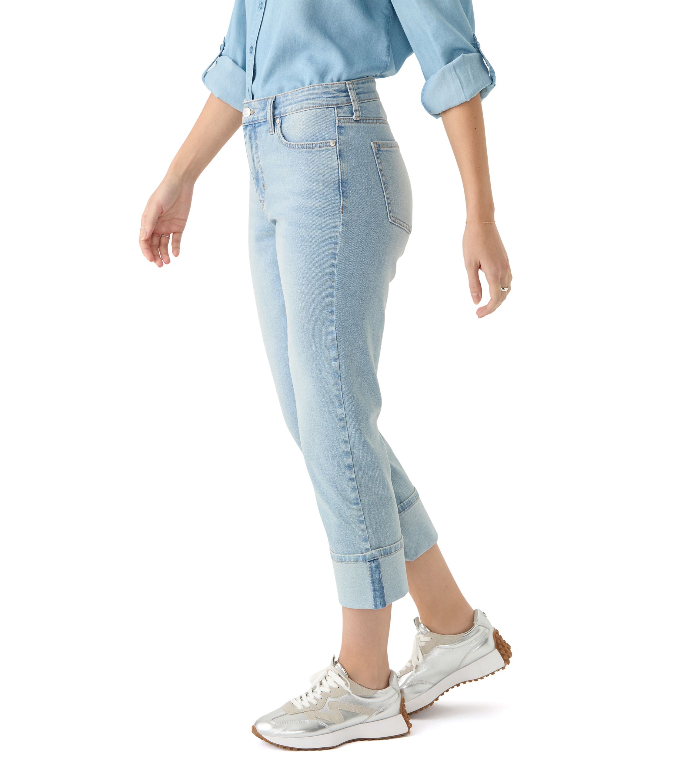 Womens High Rise Wide Cuff Straight Jeans