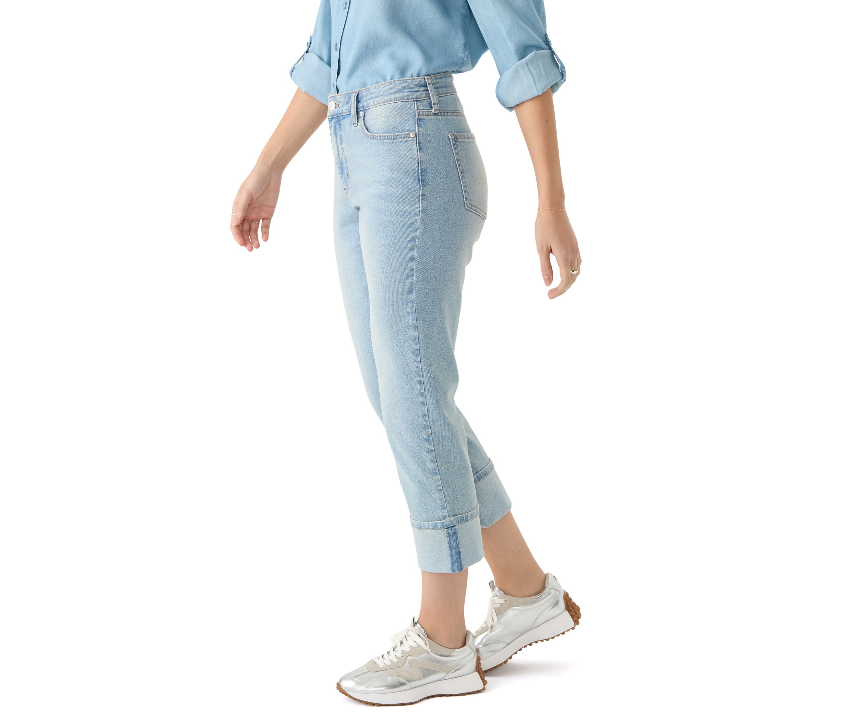 Womens High Rise Wide Cuff Straight Jeans