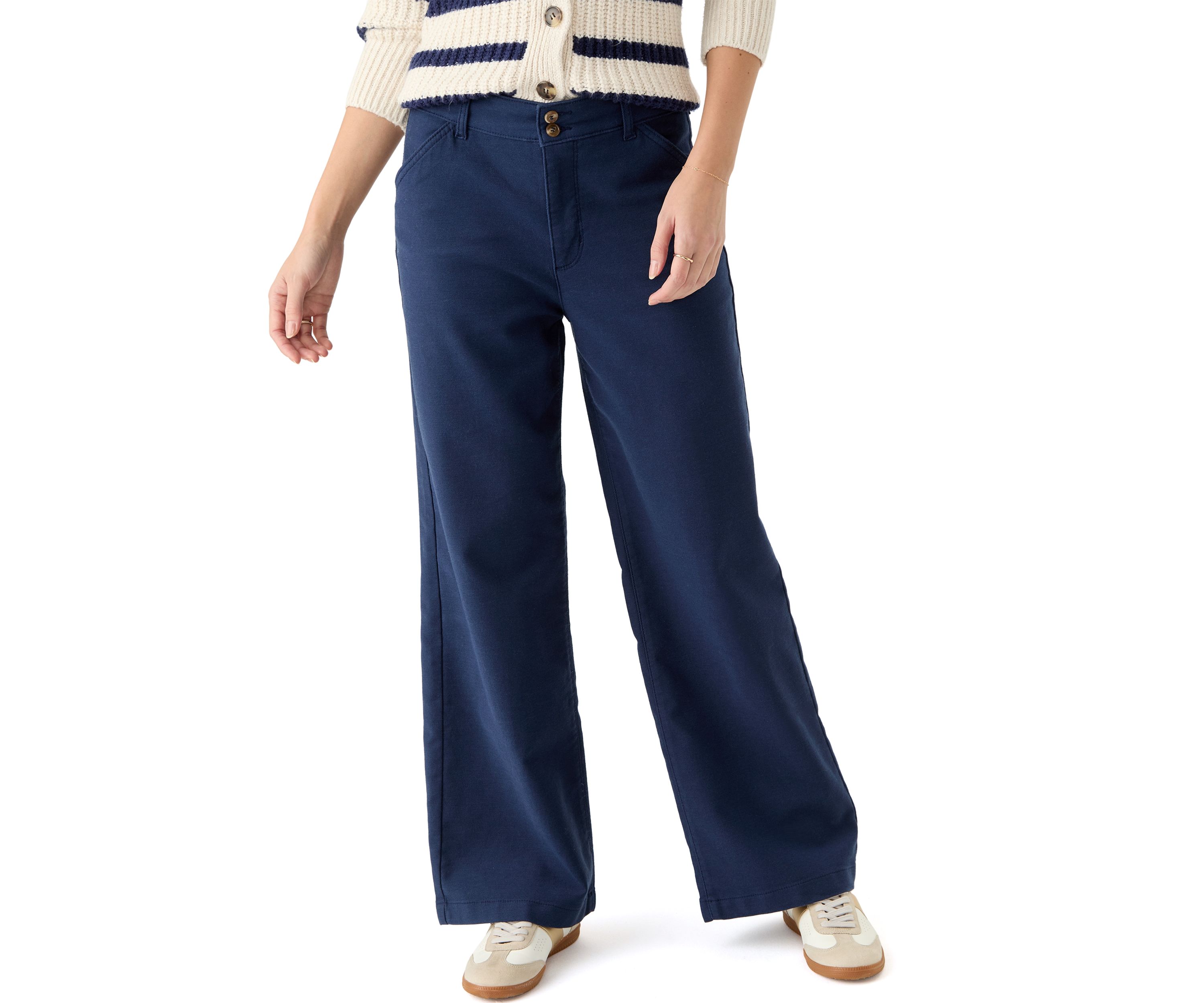 Womens High Rise Double Button Wide Leg Pants