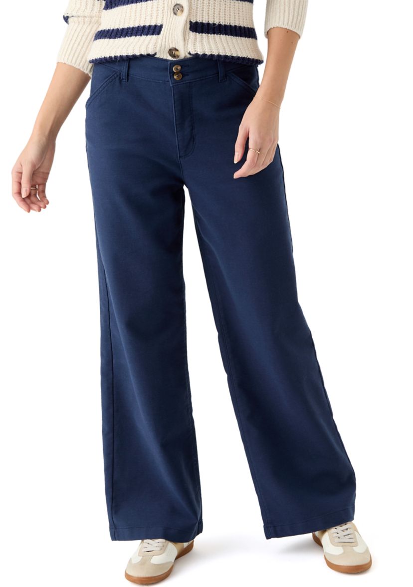 Womens High Rise Double Button Wide Leg Pants