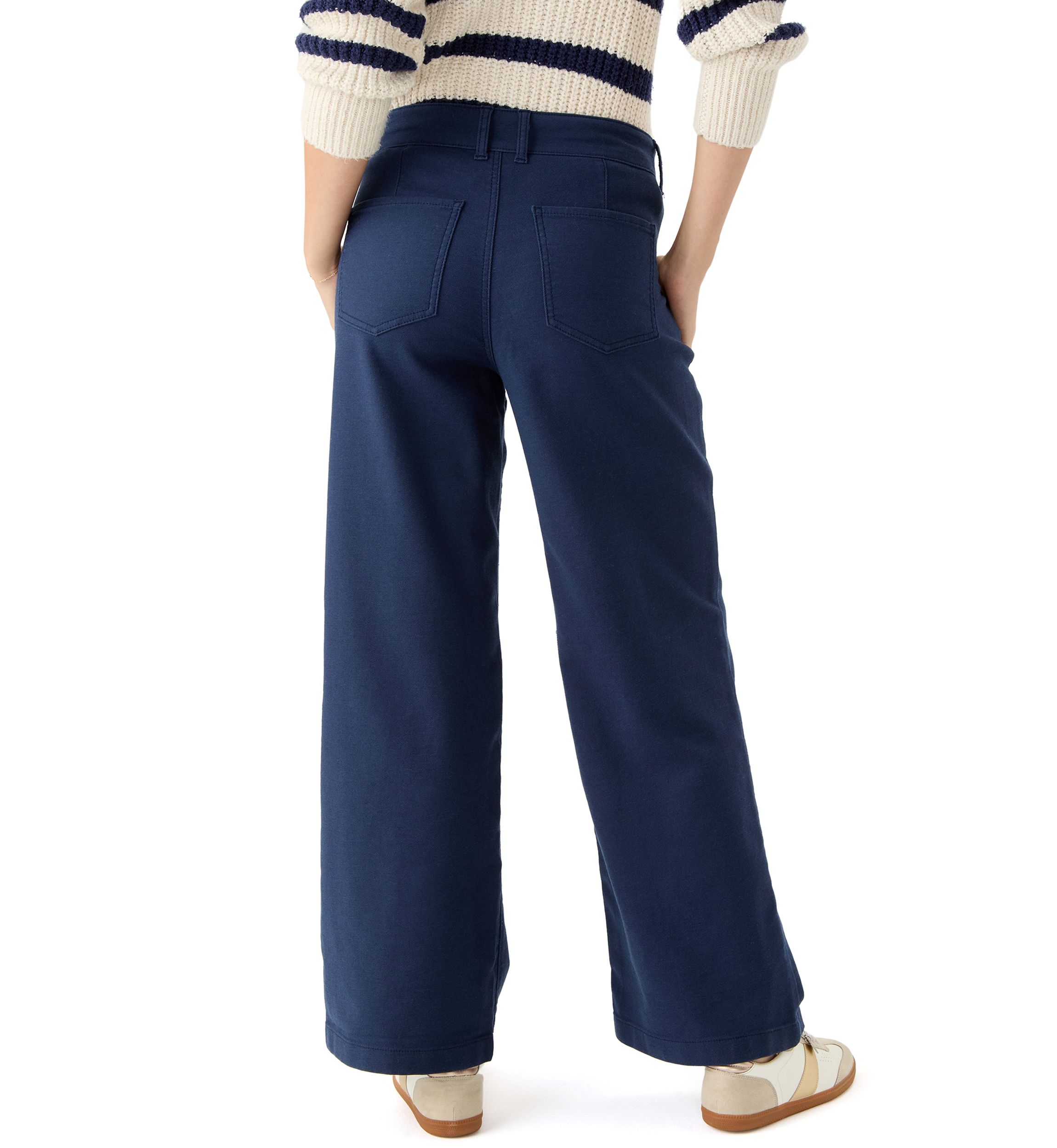 Womens High Rise Double Button Wide Leg Pants