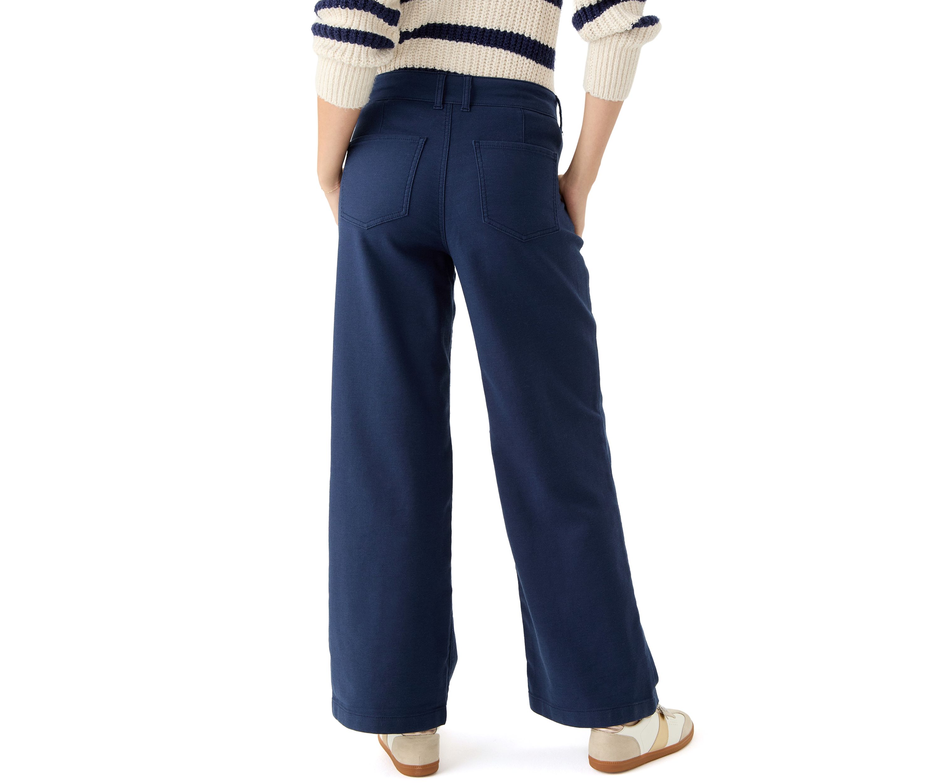 Womens High Rise Double Button Wide Leg Pants