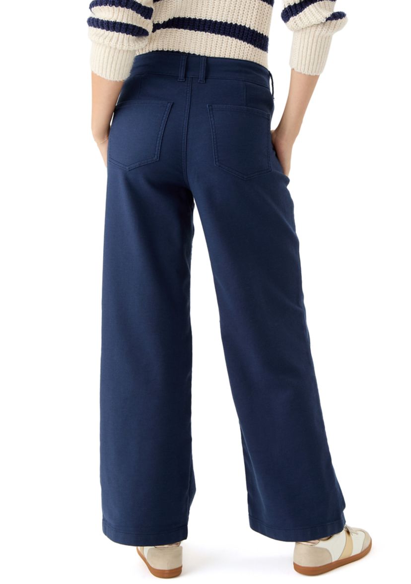 Womens High Rise Double Button Wide Leg Pants