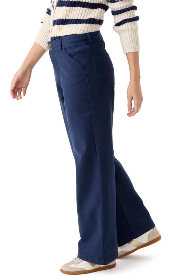 Womens High Rise Double Button Wide Leg Pants
