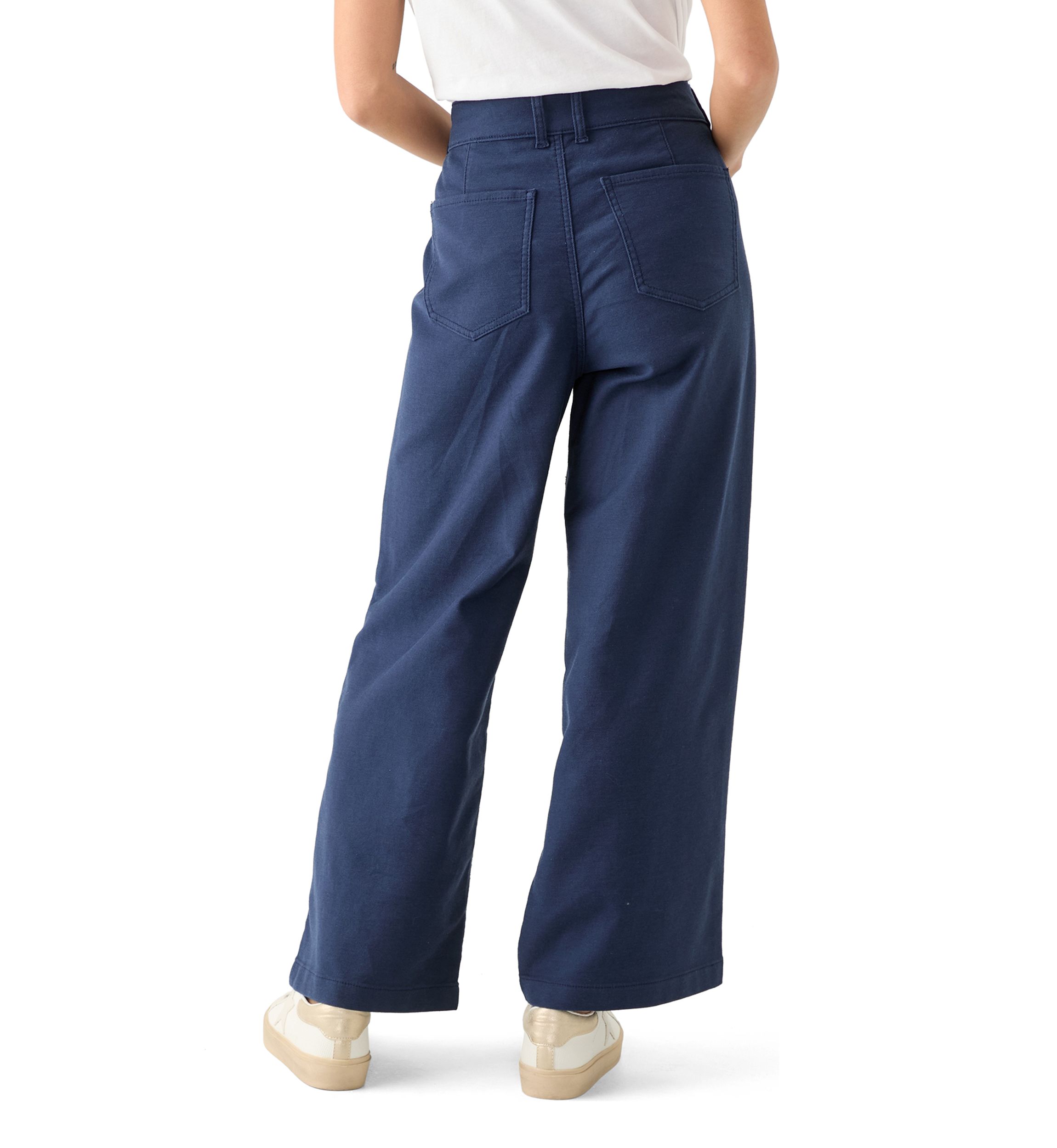 Petite High Rise Double Button Wide Leg Pants