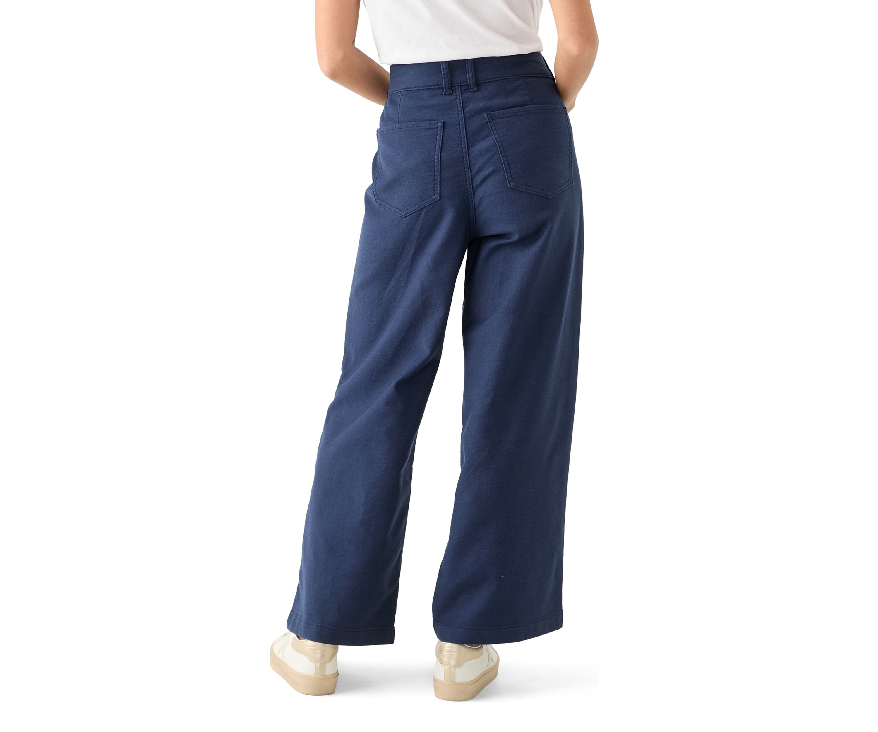 Petite High Rise Double Button Wide Leg Pants