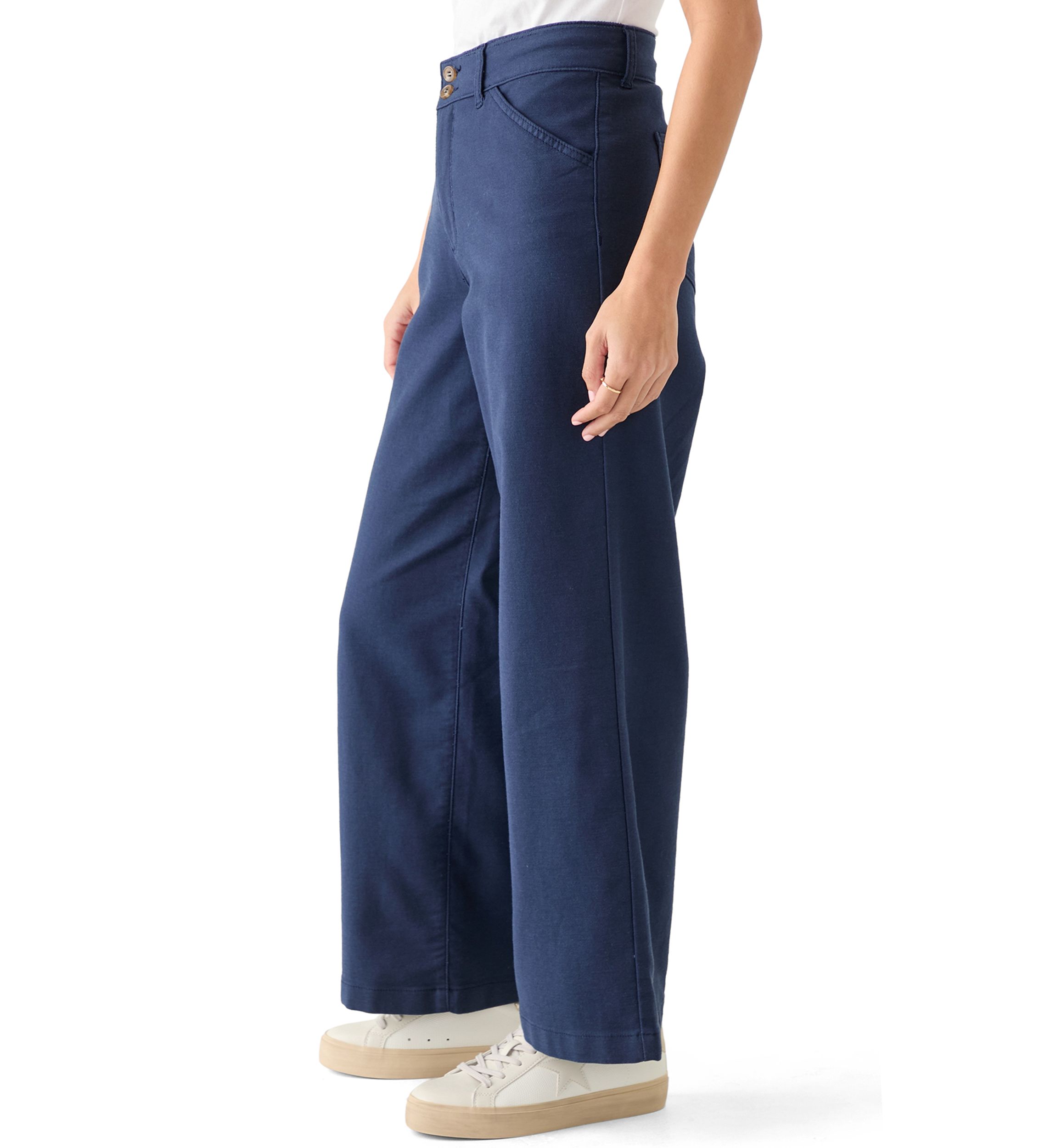 Petite High Rise Double Button Wide Leg Pants