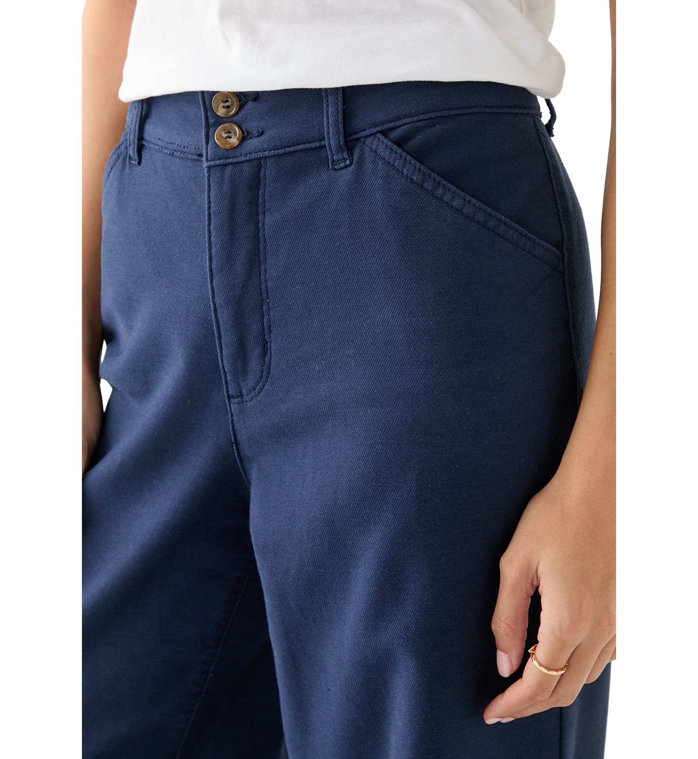 Petite High Rise Double Button Wide Leg Pants