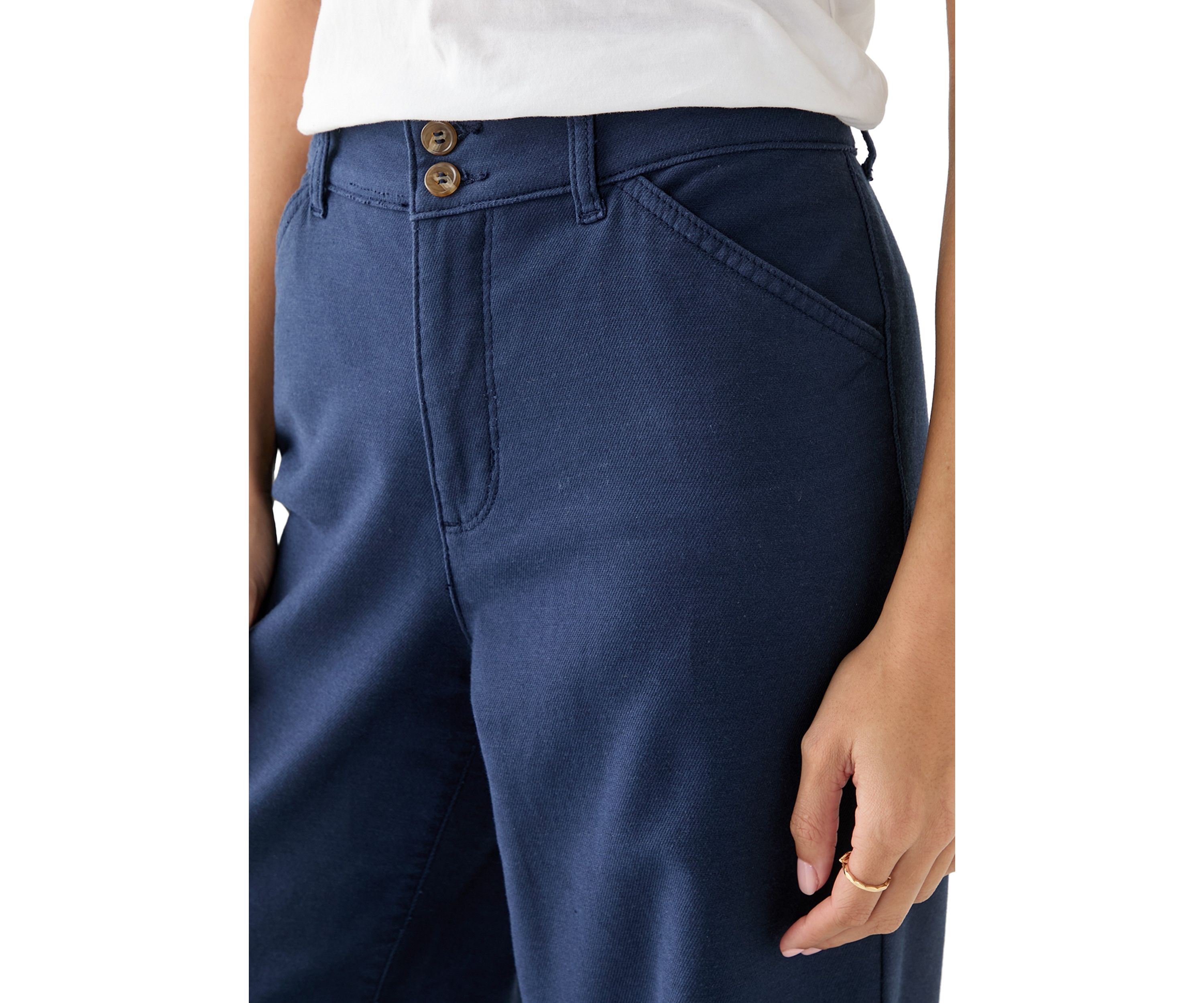Petite High Rise Double Button Wide Leg Pants