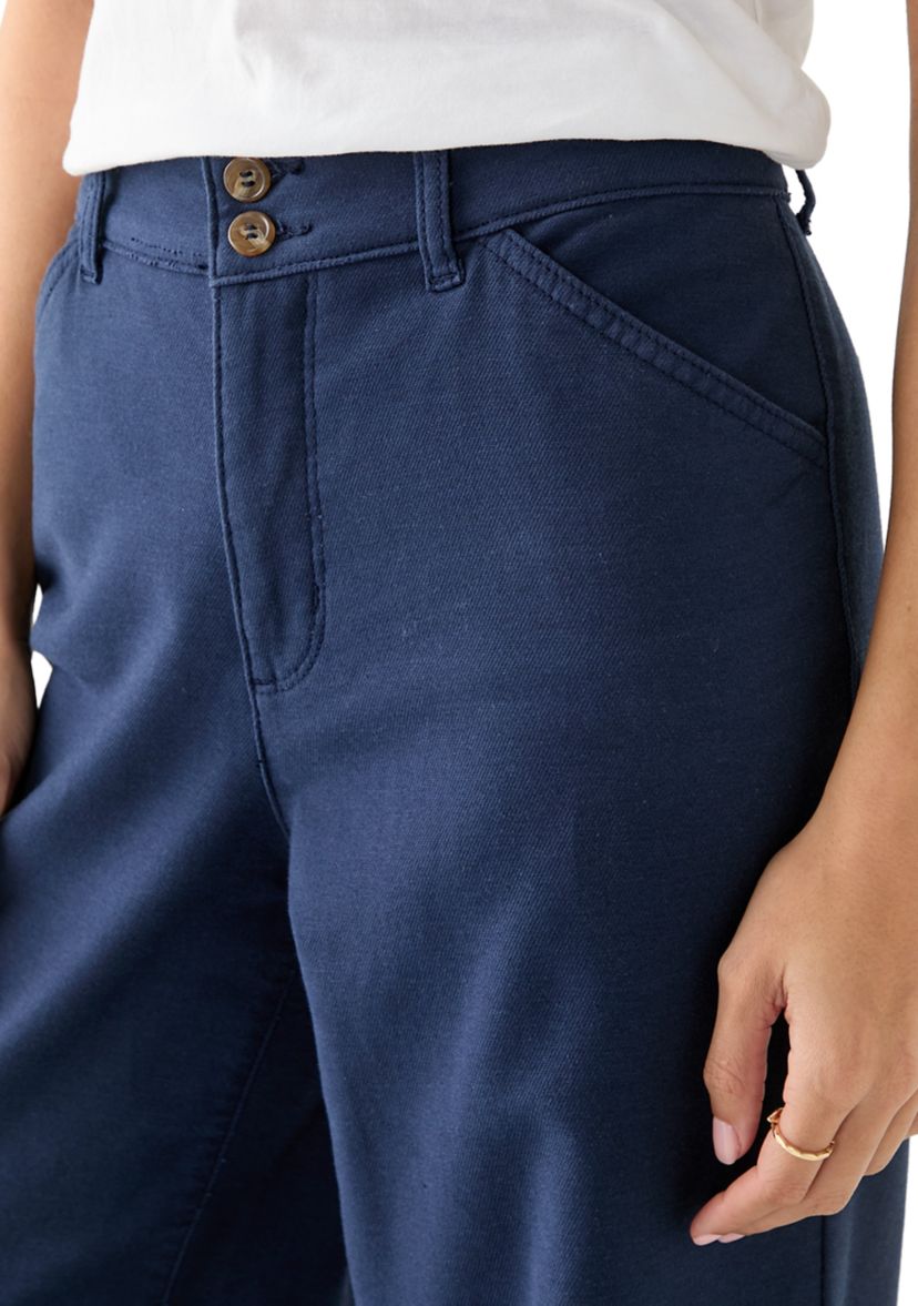 Petite High Rise Double Button Wide Leg Pants