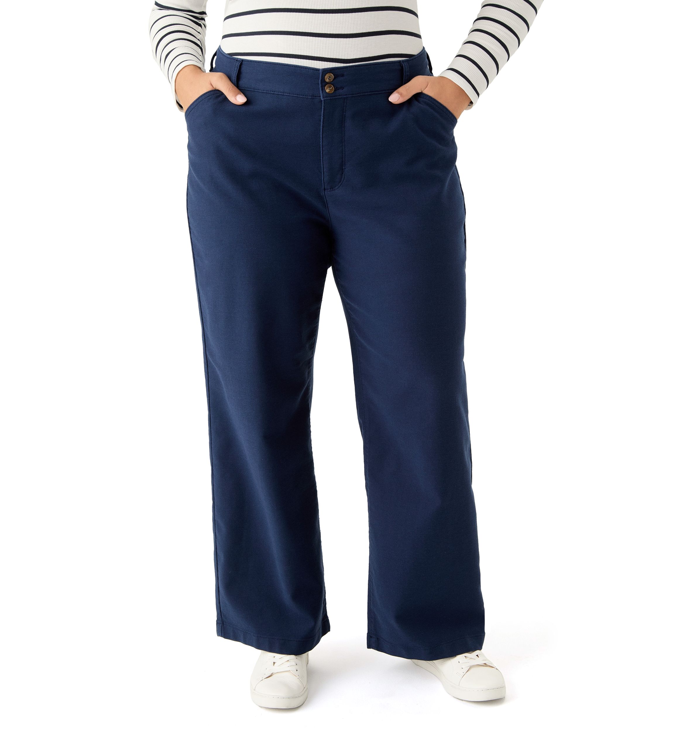 Plus Size Mid Rise Double Button Wide Leg Pants
