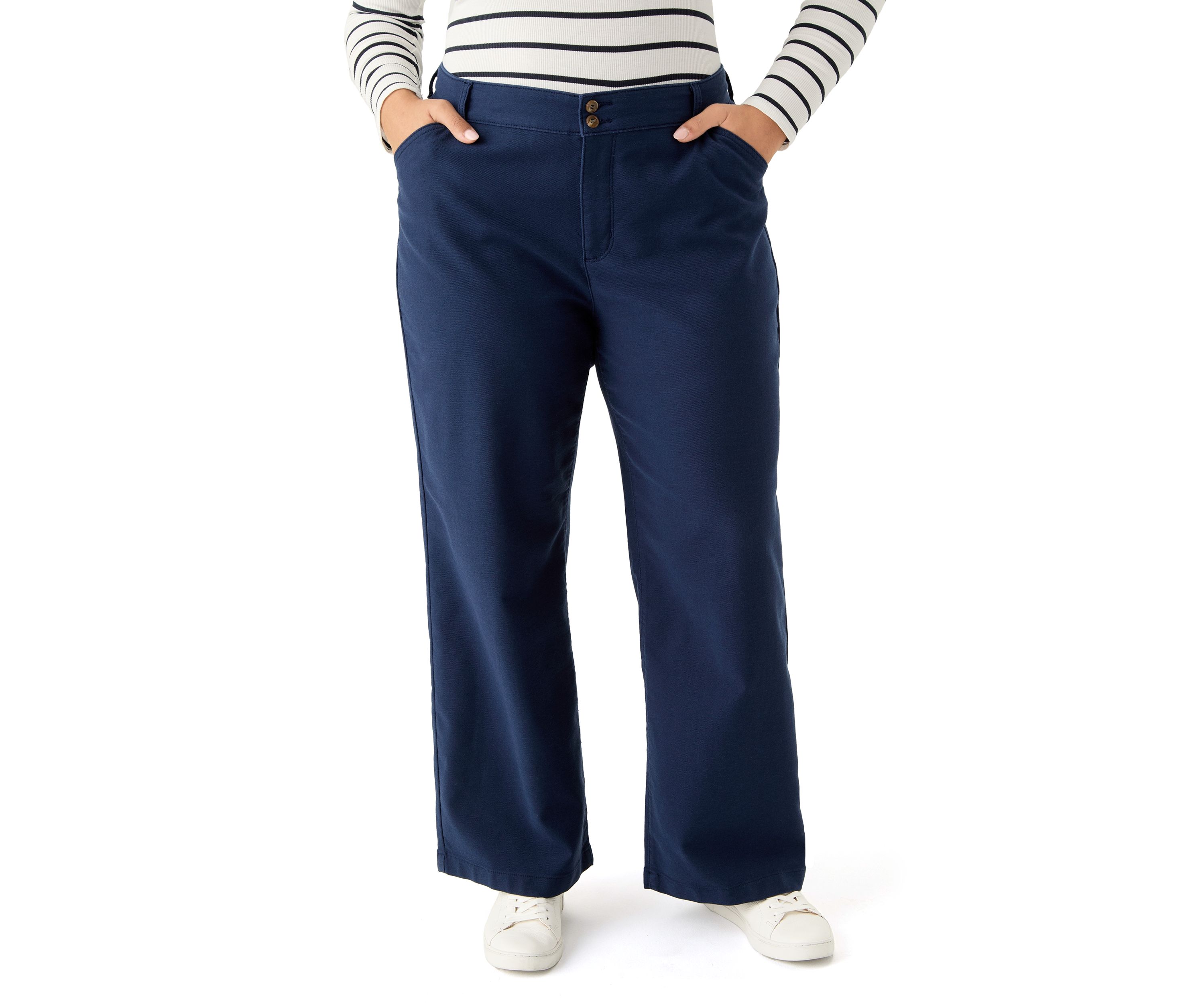 Plus Size Mid Rise Double Button Wide Leg Pants