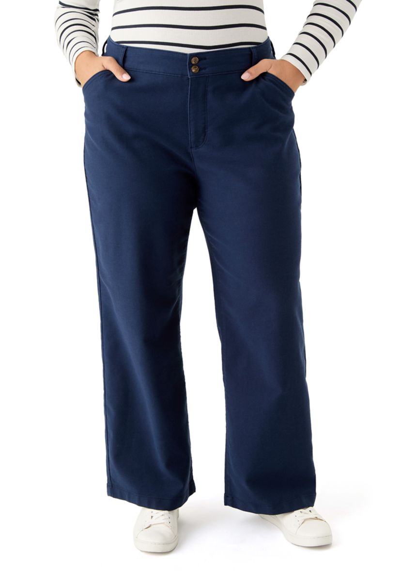 Plus Size Mid Rise Double Button Wide Leg Pants