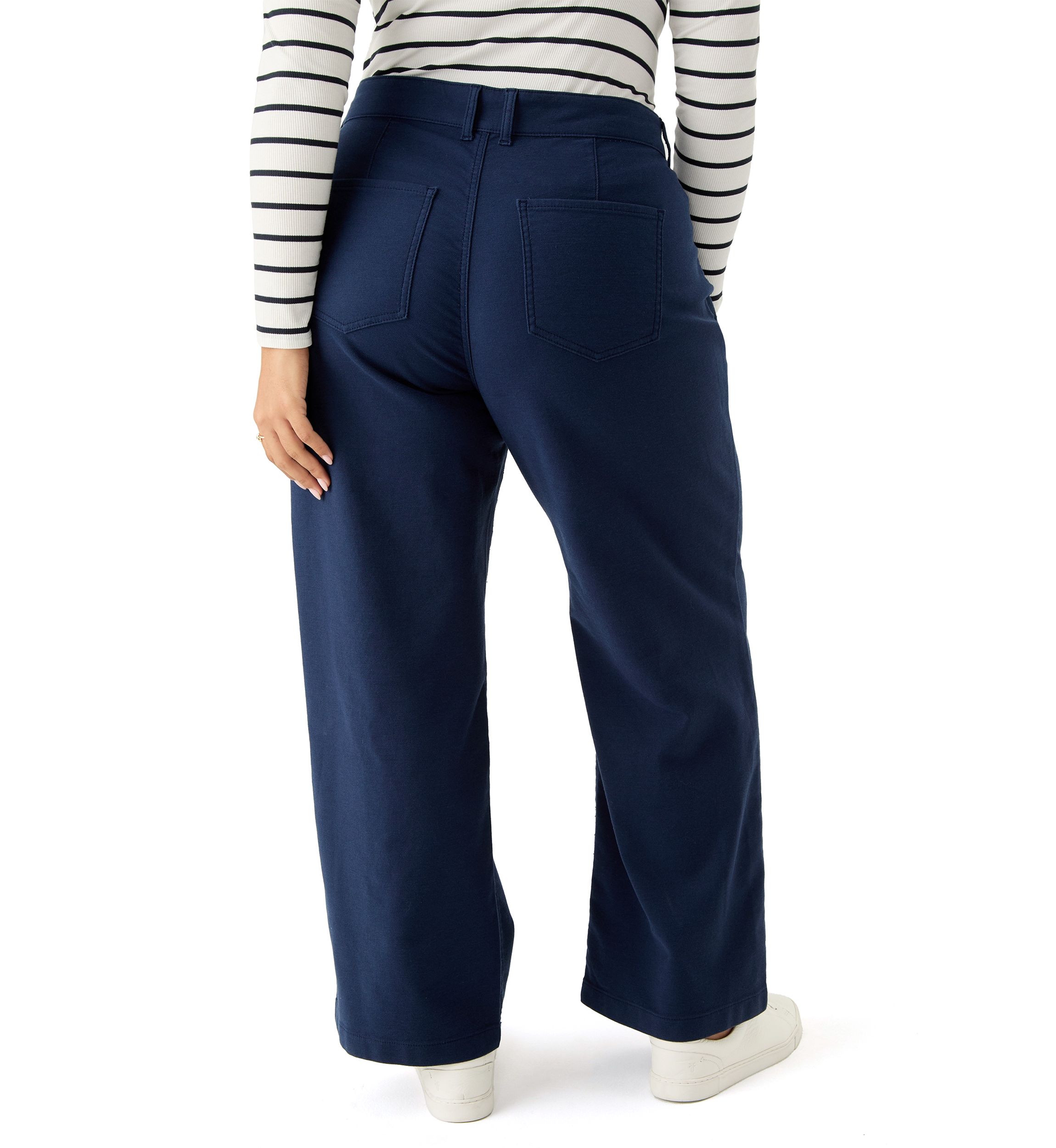 Plus Size Mid Rise Double Button Wide Leg Pants