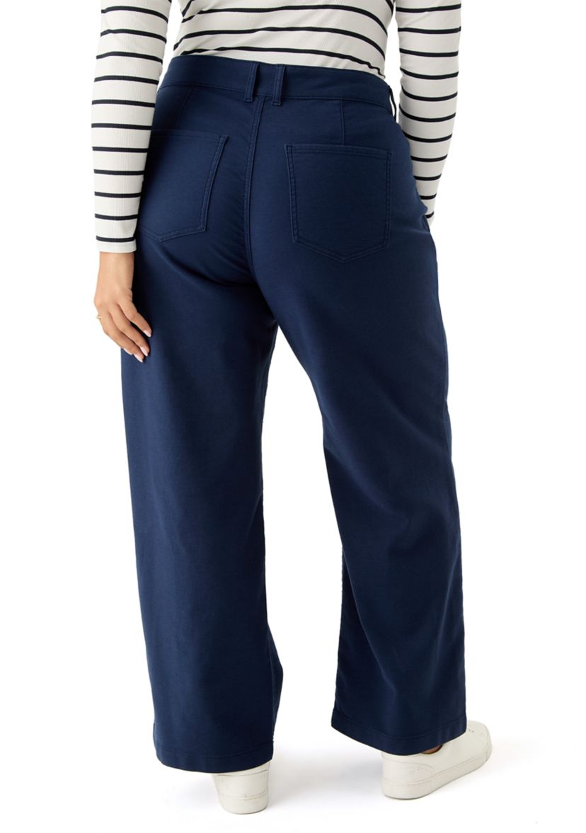 Plus Size Mid Rise Double Button Wide Leg Pants