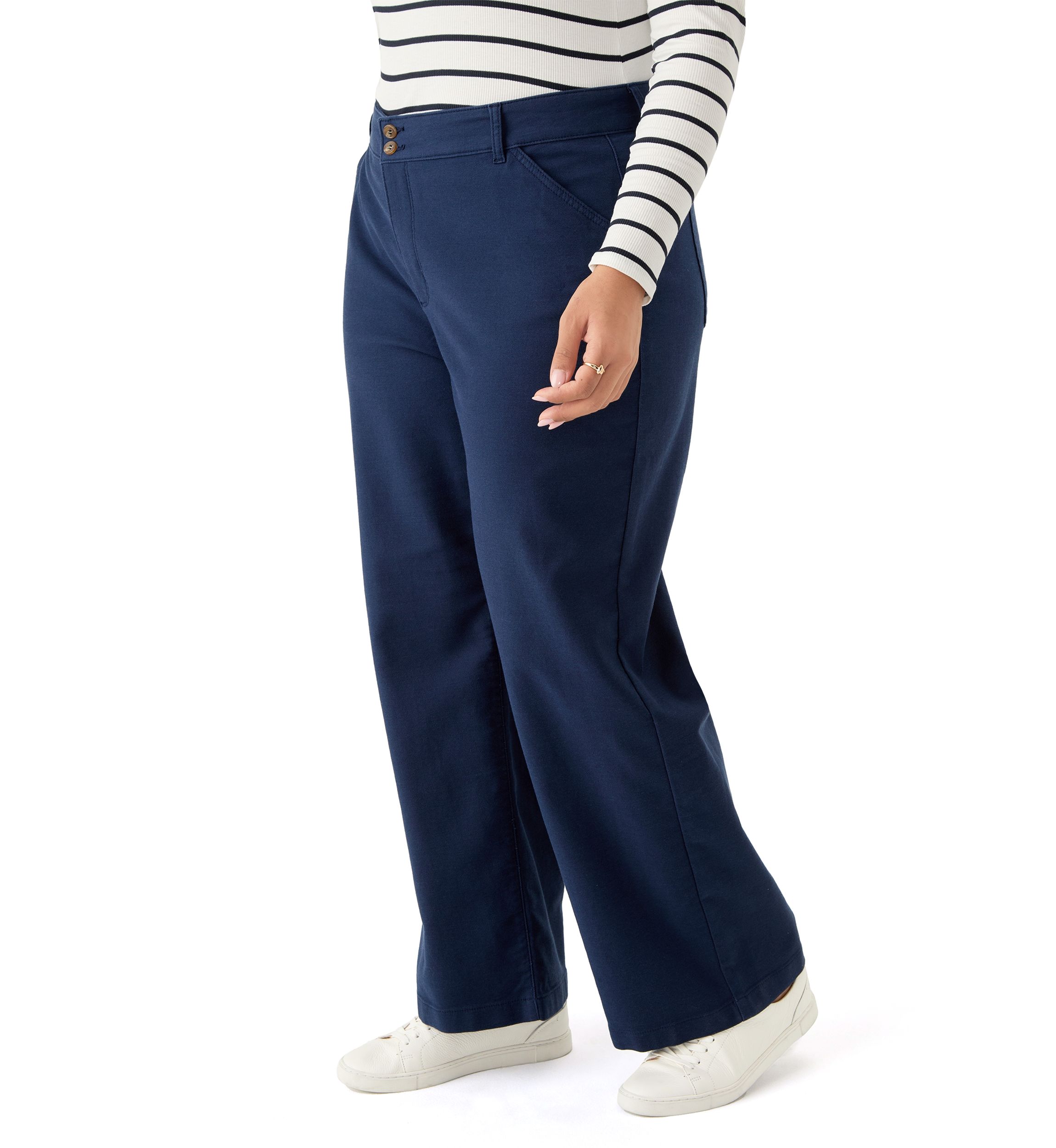 Plus Size Mid Rise Double Button Wide Leg Pants