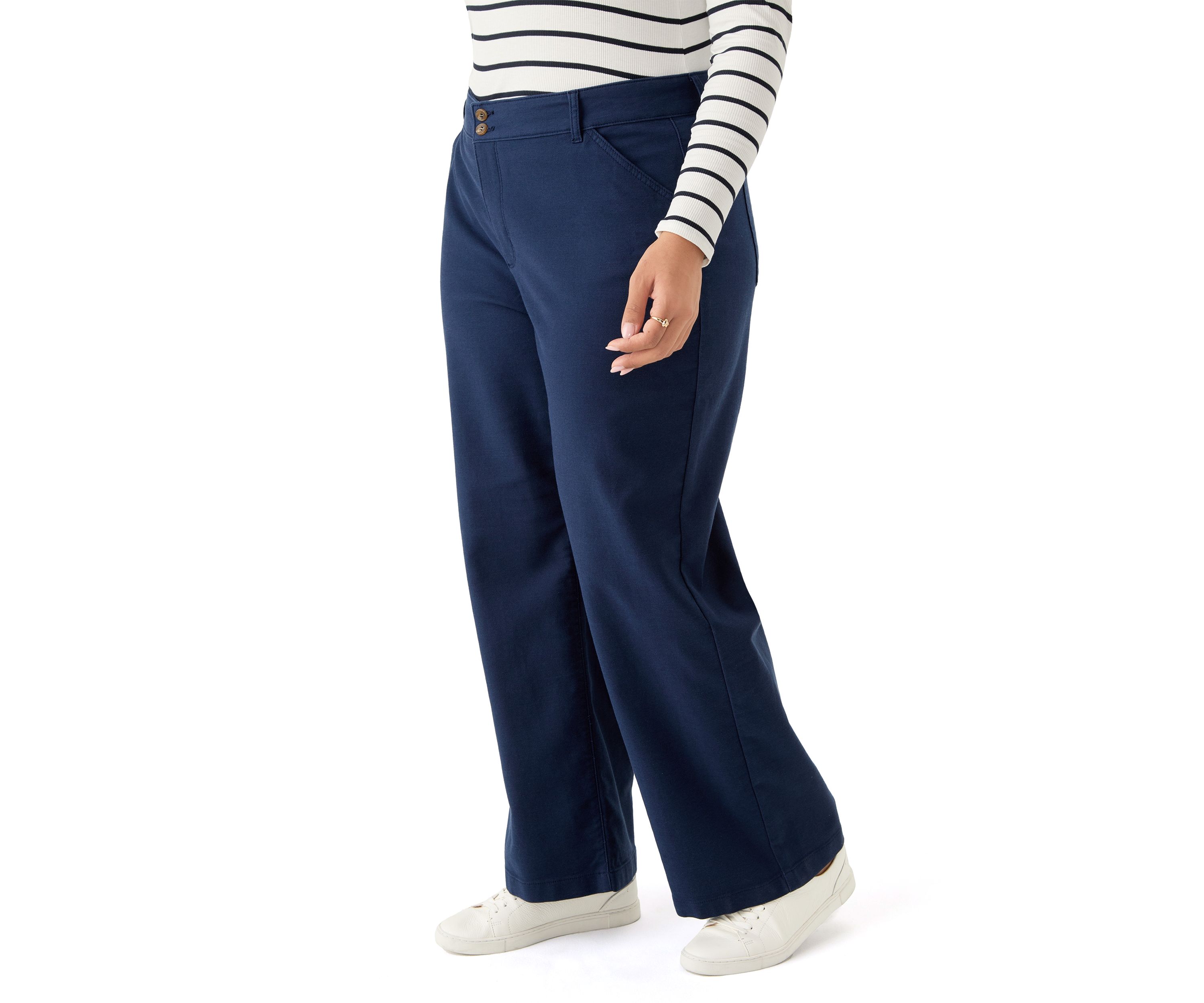 Plus Size Mid Rise Double Button Wide Leg Pants