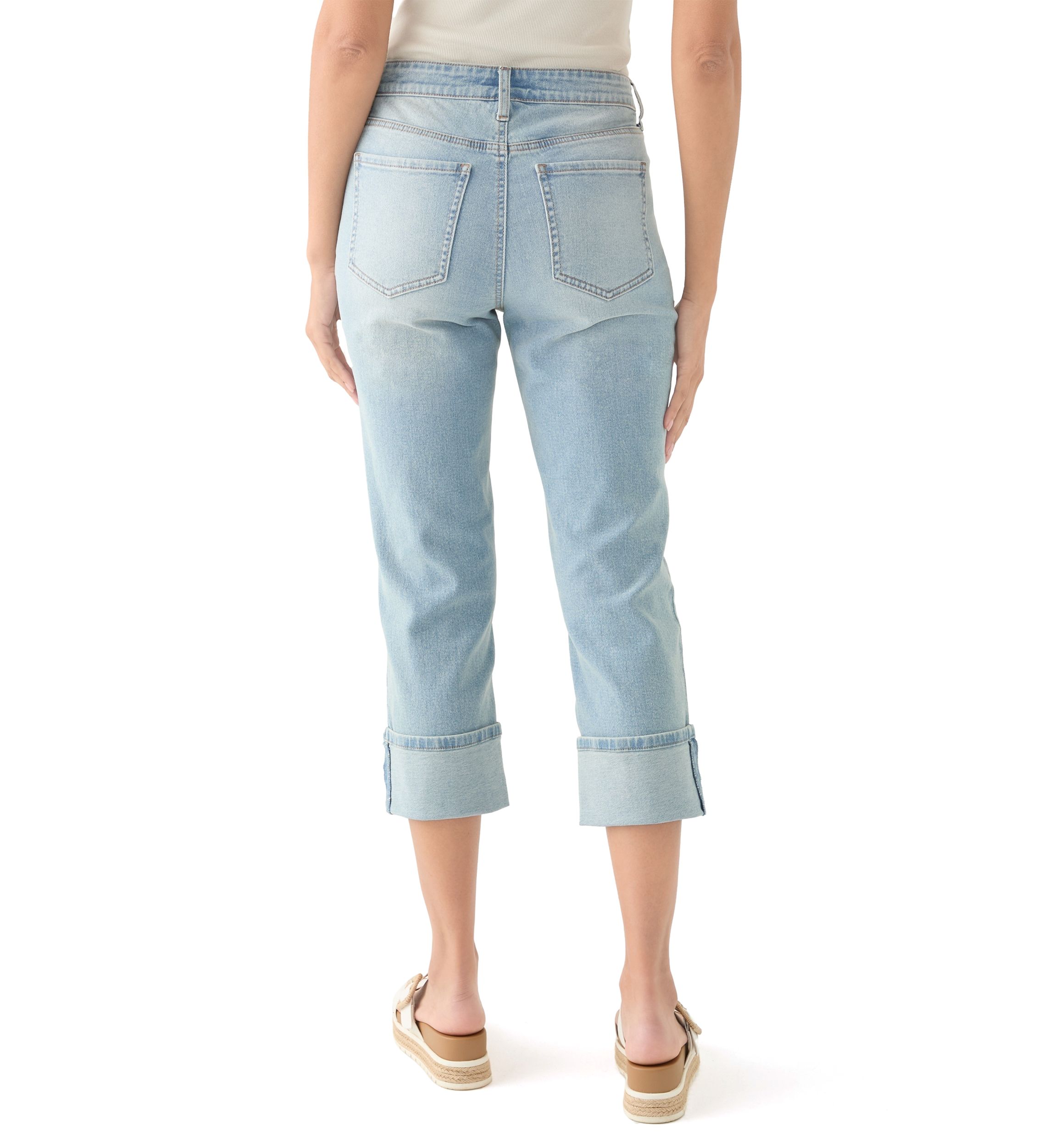 Petite Mid Rise Cuff Straight Jeans