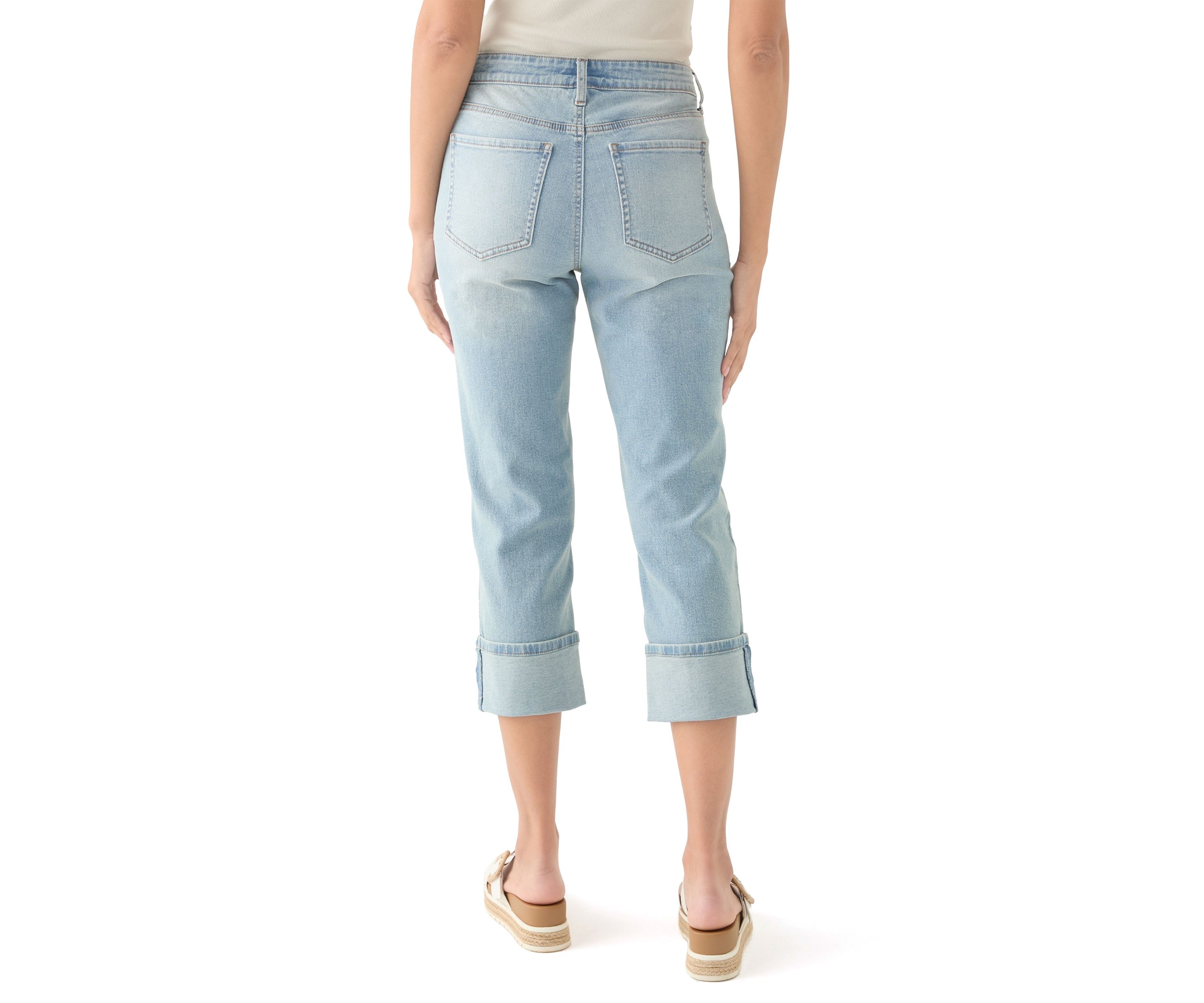 Petite Mid Rise Cuff Straight Jeans