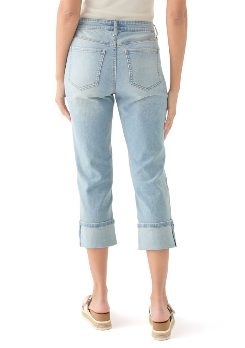 Petite Mid Rise Cuff Straight Jeans