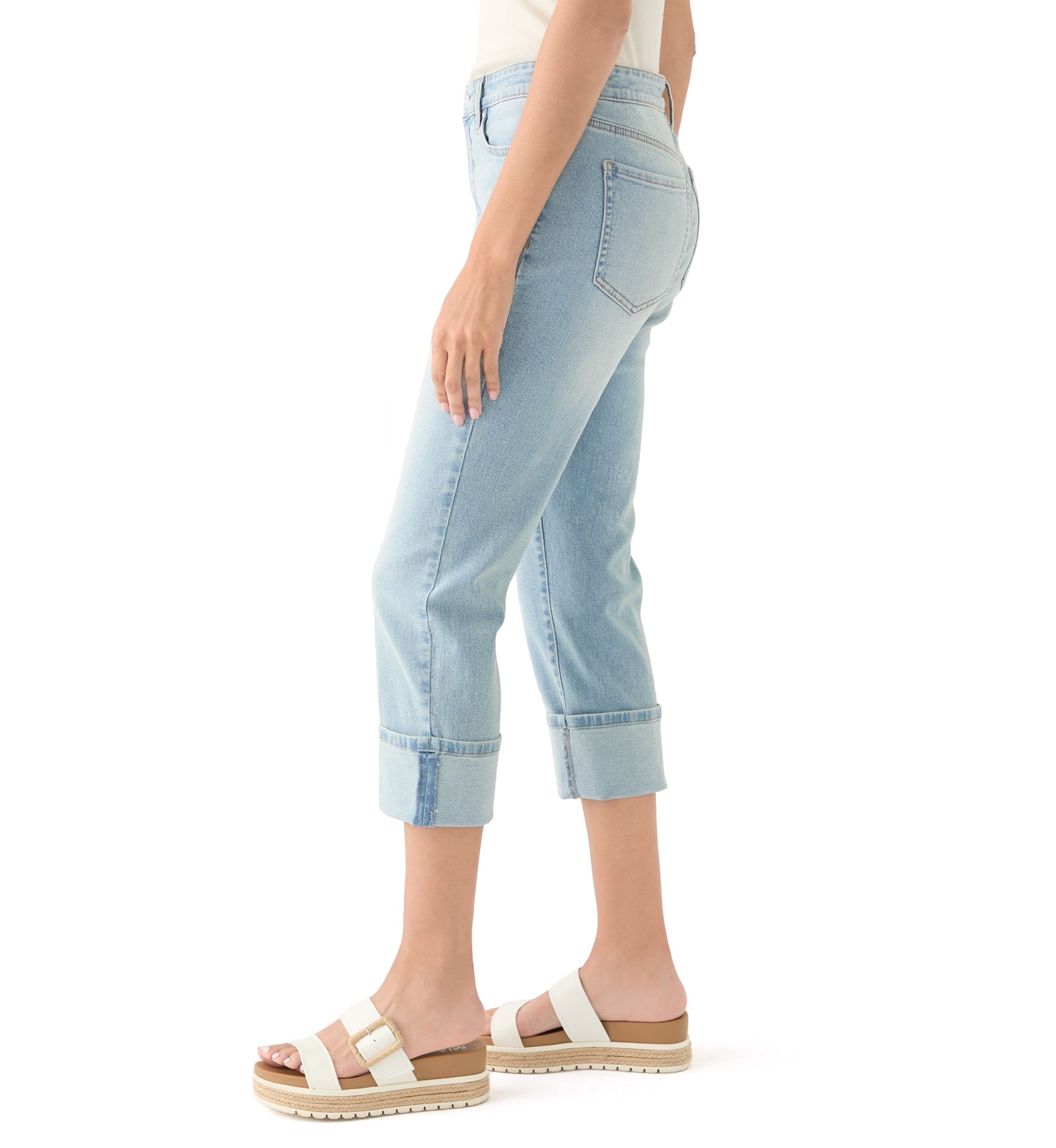 Petite Mid Rise Cuff Straight Jeans